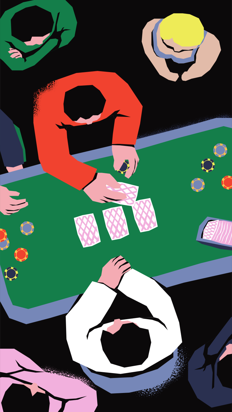 People playing cards at a green table