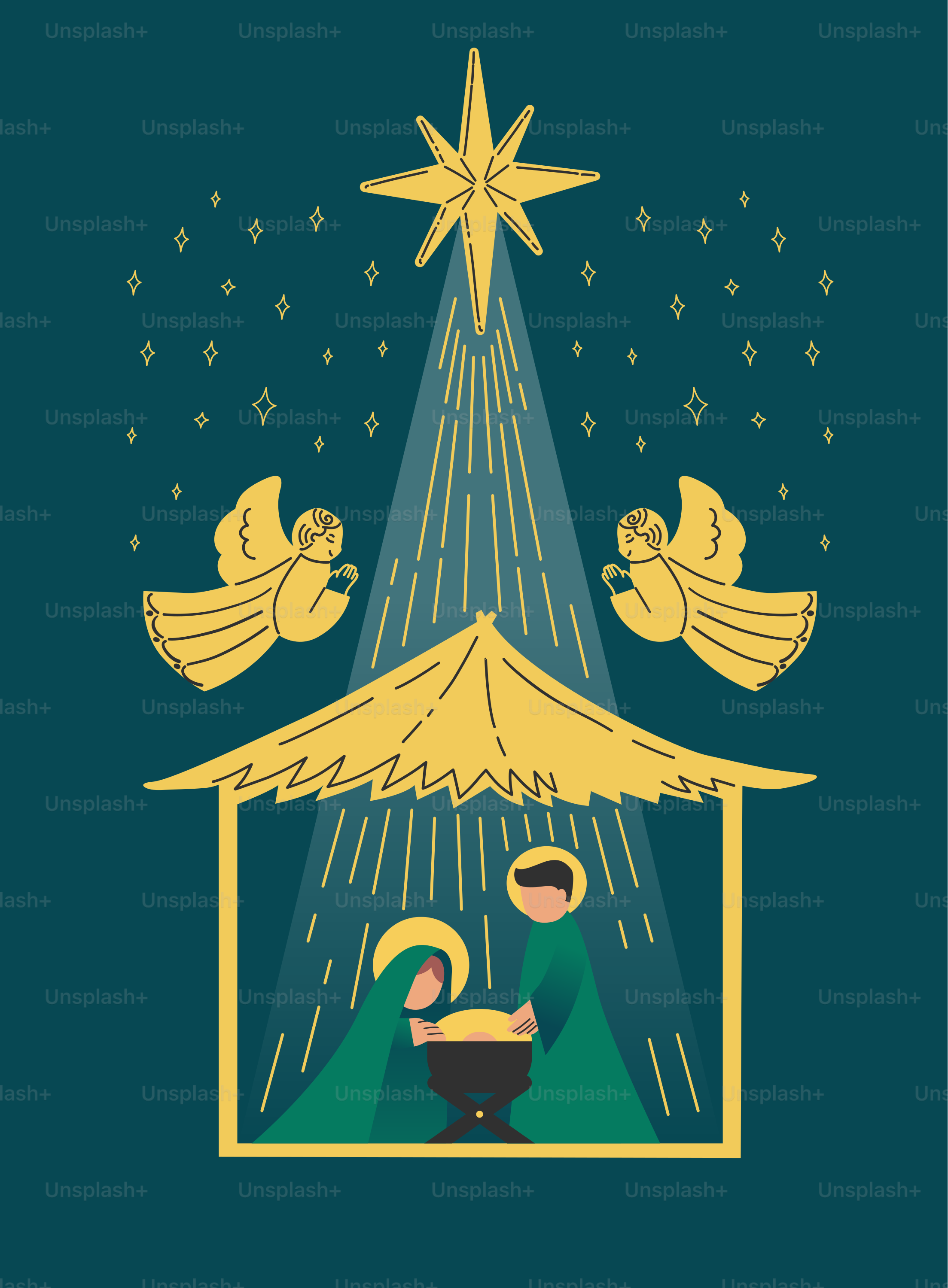 Nativity scene with angels and star