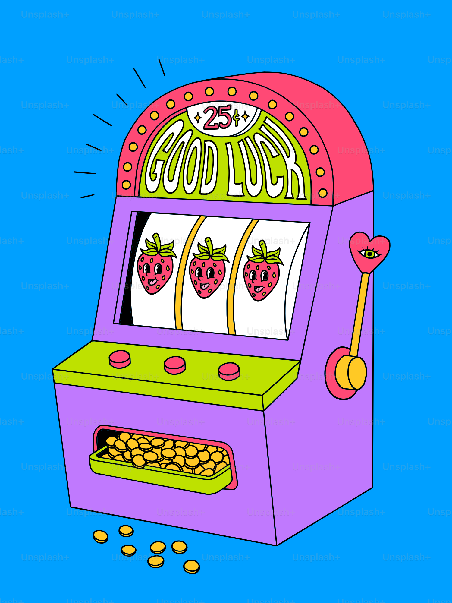 Retro-Spielautomat mit drei Erdbeeren