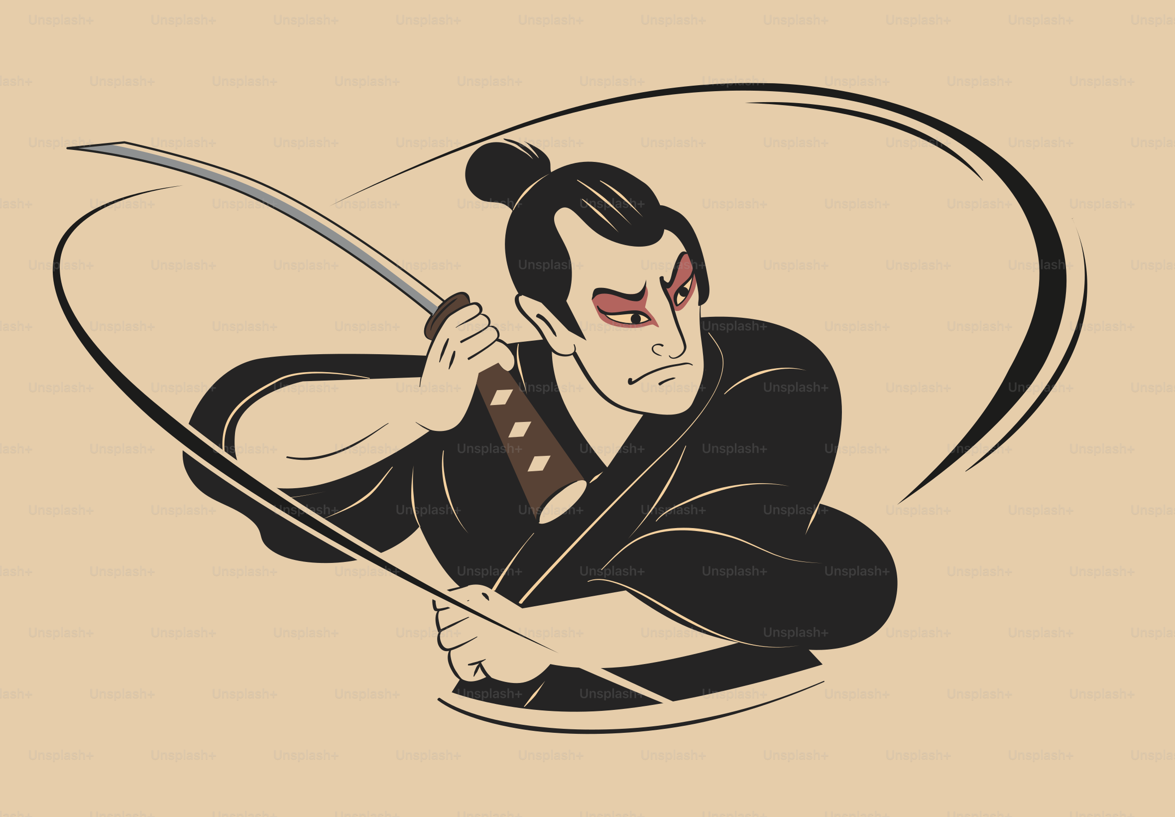 Samurai warrior with sword in action pose