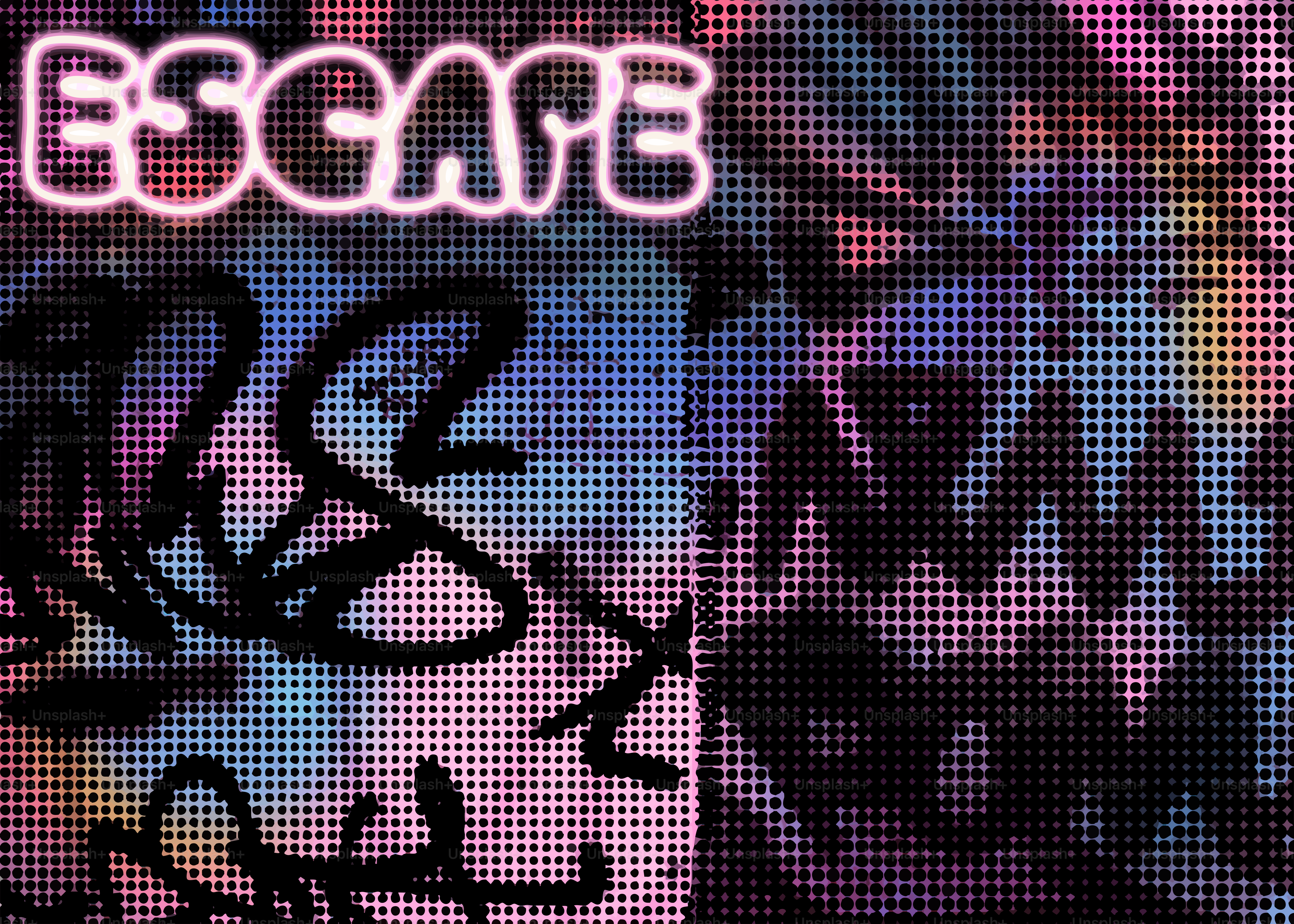 Graffiti art with neon "escape" sign