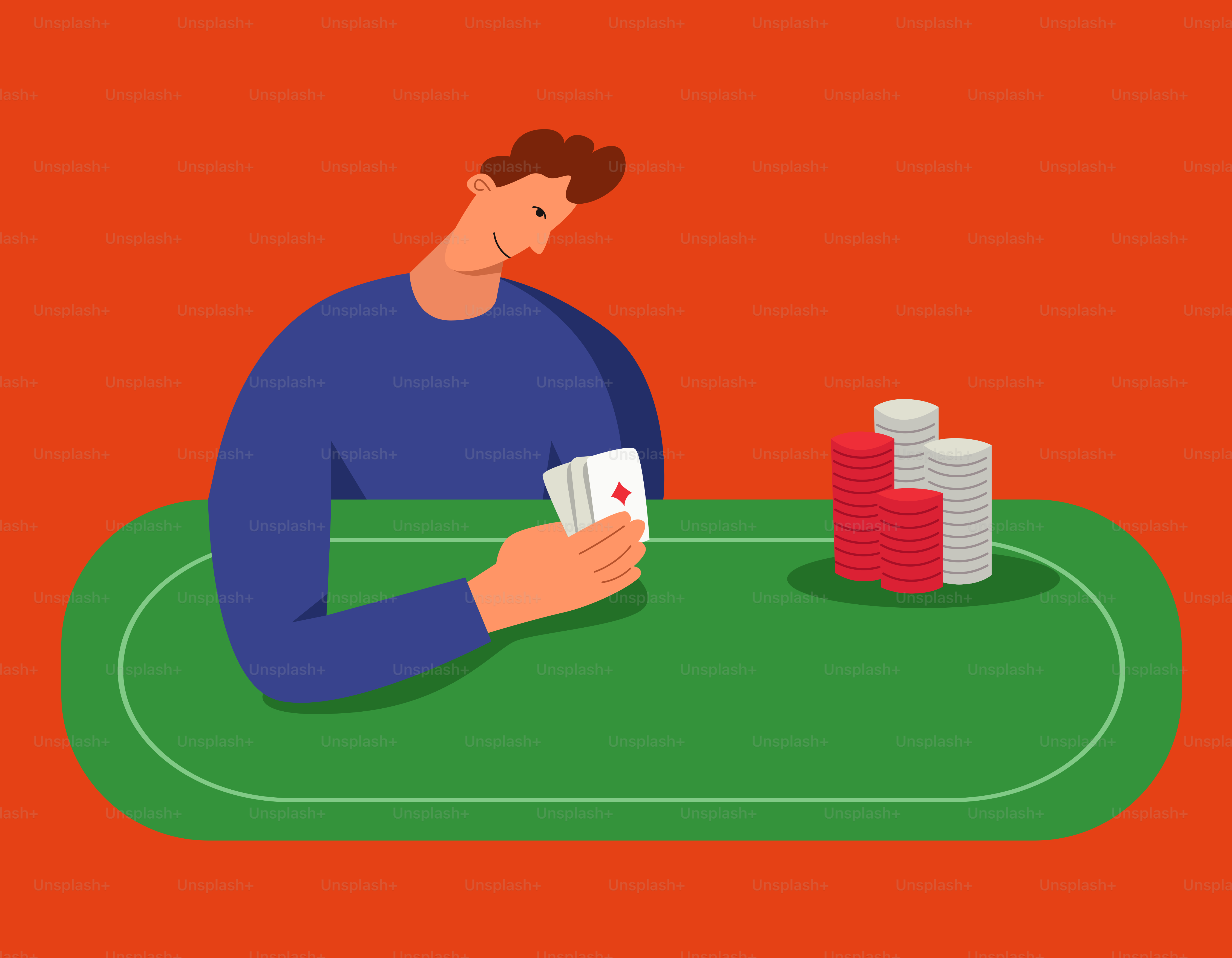 Man holding playing cards at poker table