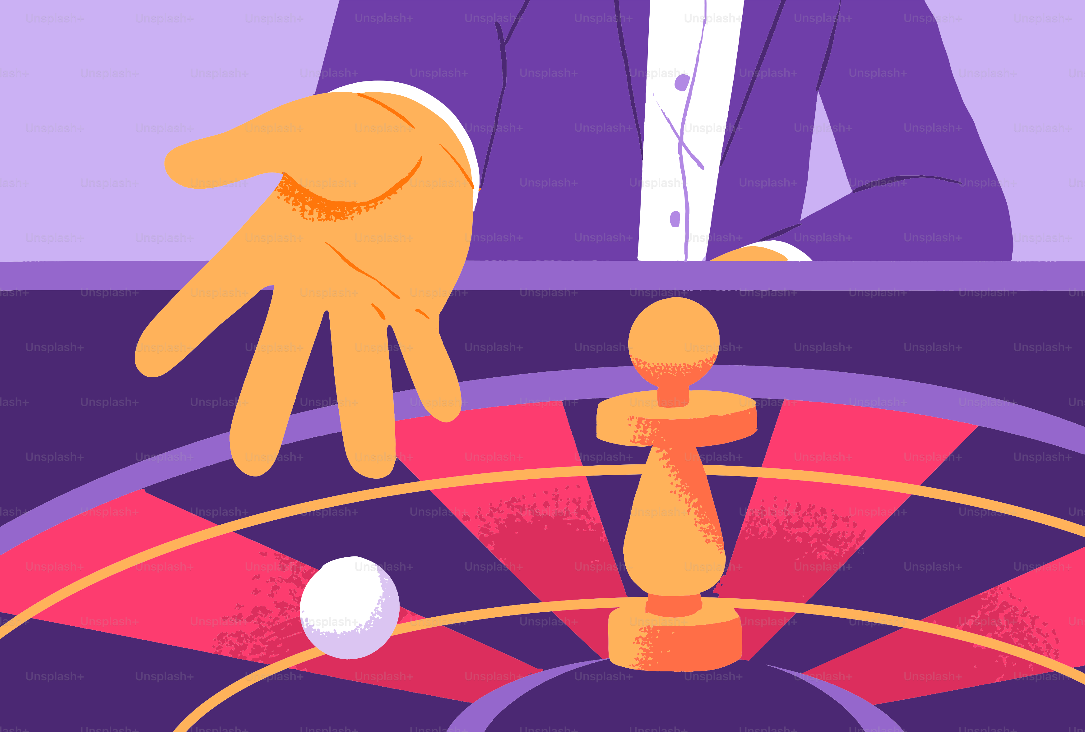 Hand releasing ball onto roulette wheel