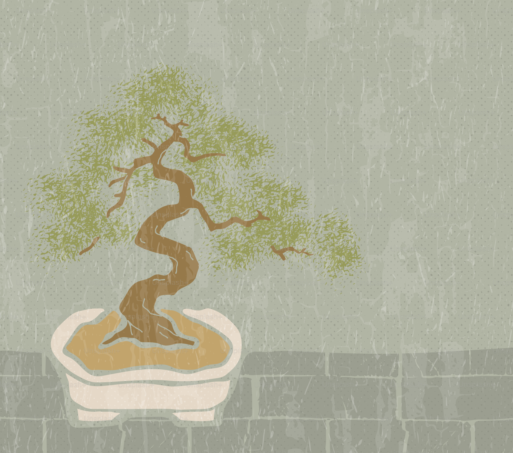 A stylized bonsai tree in a pot.