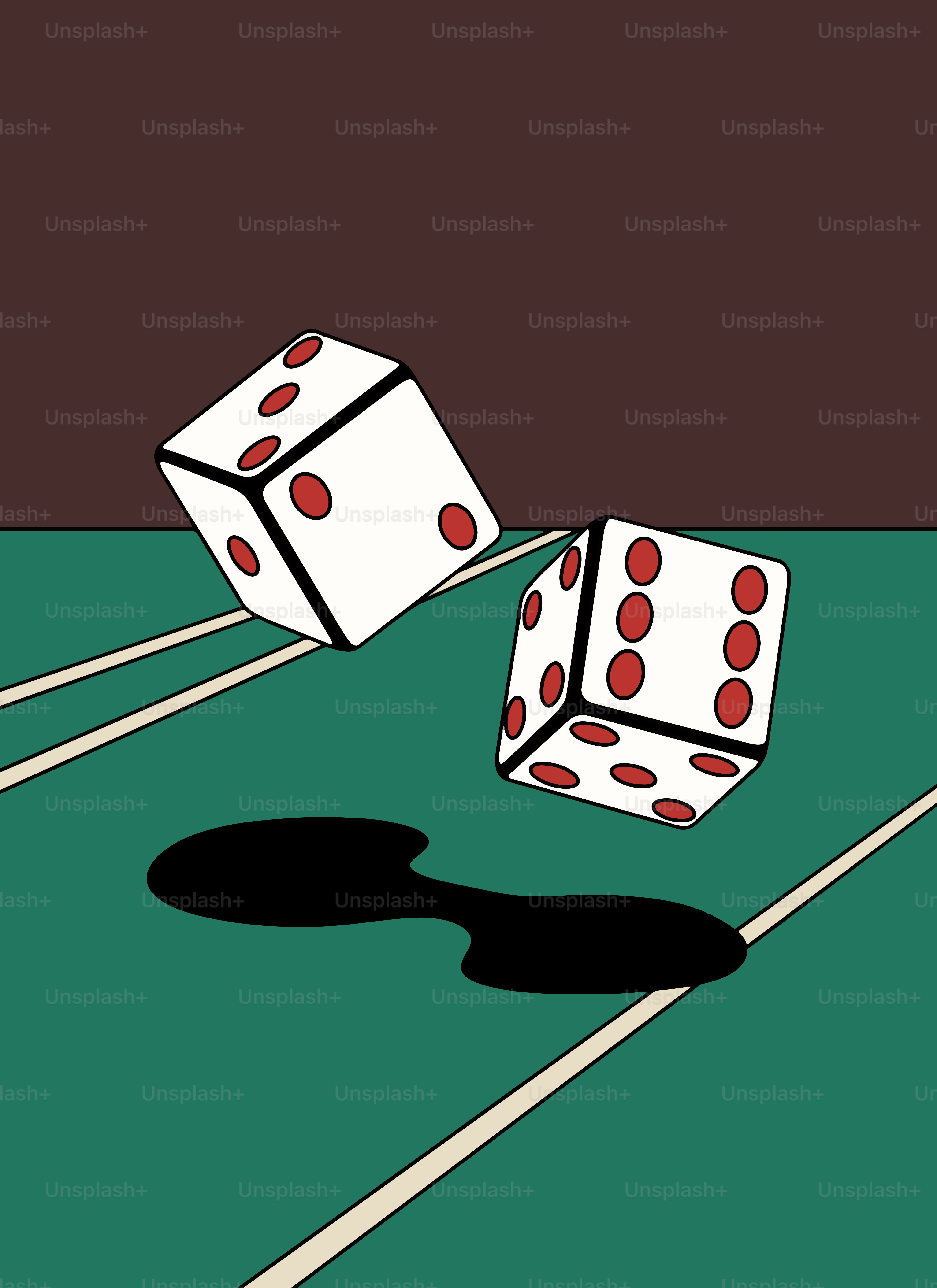 Zwei weiße Würfel mit roten Punkten, die fallen.