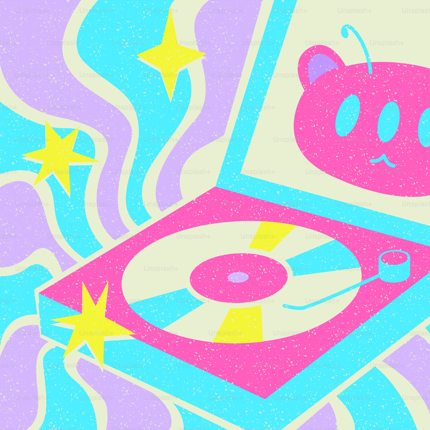 Retro record player with abstract colorful background