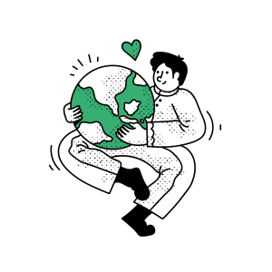 Person hugging planet earth with a green heart.
