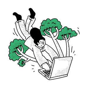 Orang jatuh saat mengetik di laptop dekat pohon