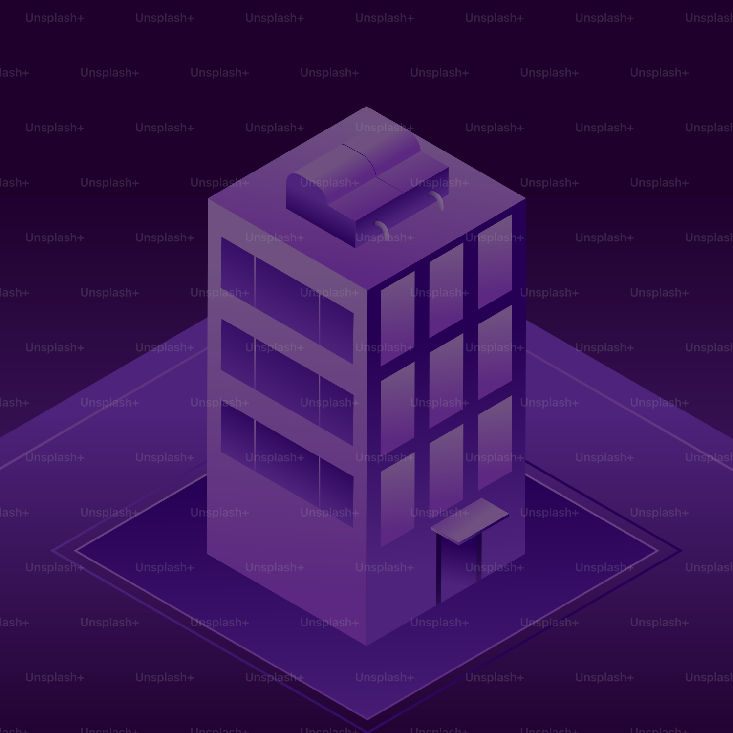 Isometric building illustration on a dark background