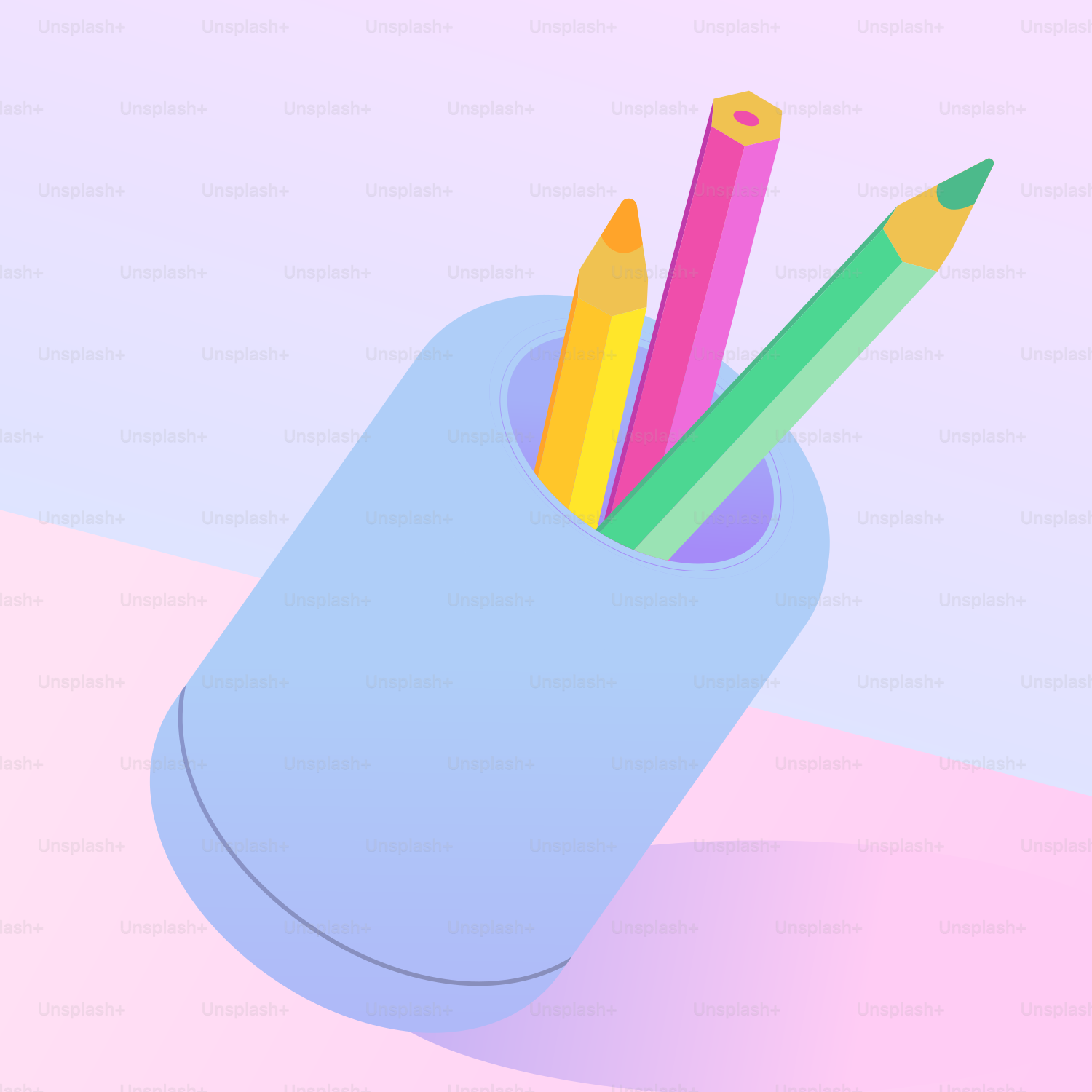 Colored pencils in a light blue holder