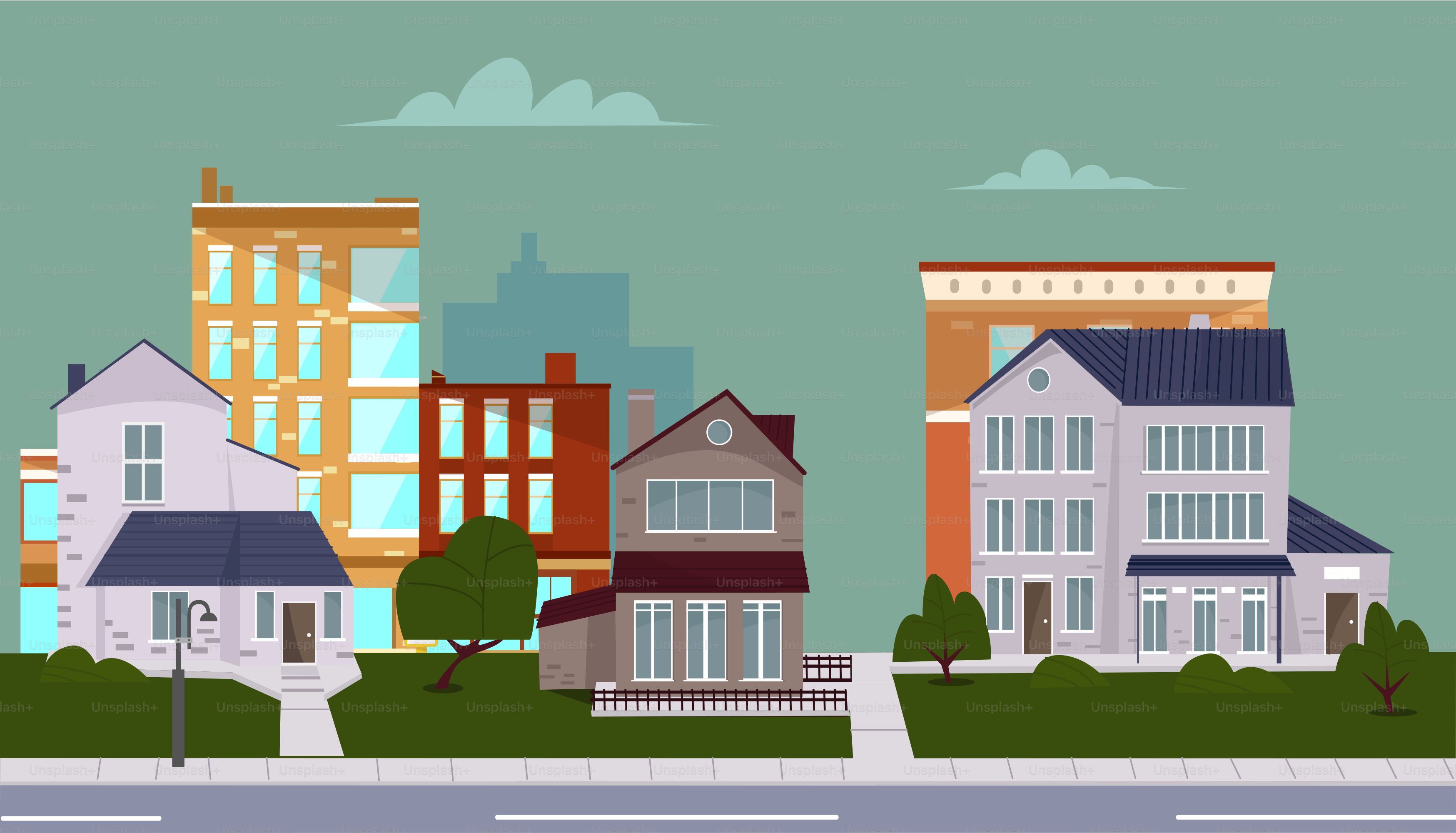 교외 주택과 도시 건물의 평면 설계.