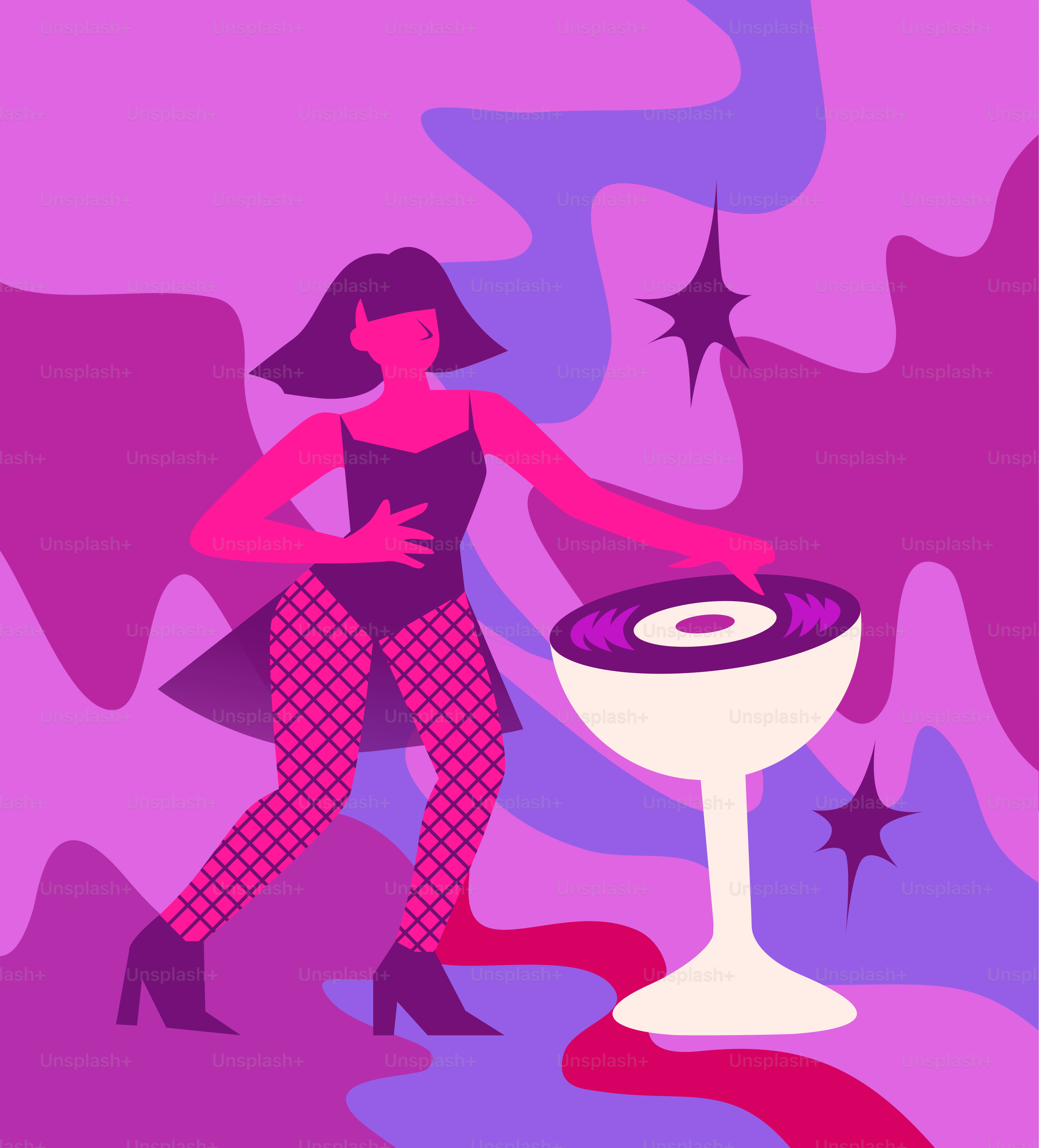 Woman djing at a party with a record player.