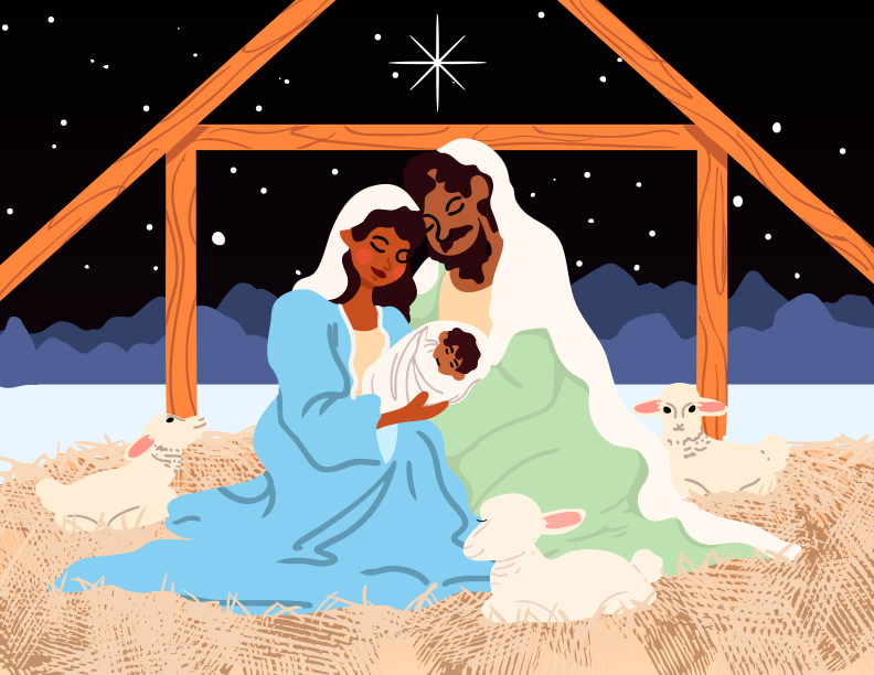 Nativity scene with mary, joseph, and baby jesus