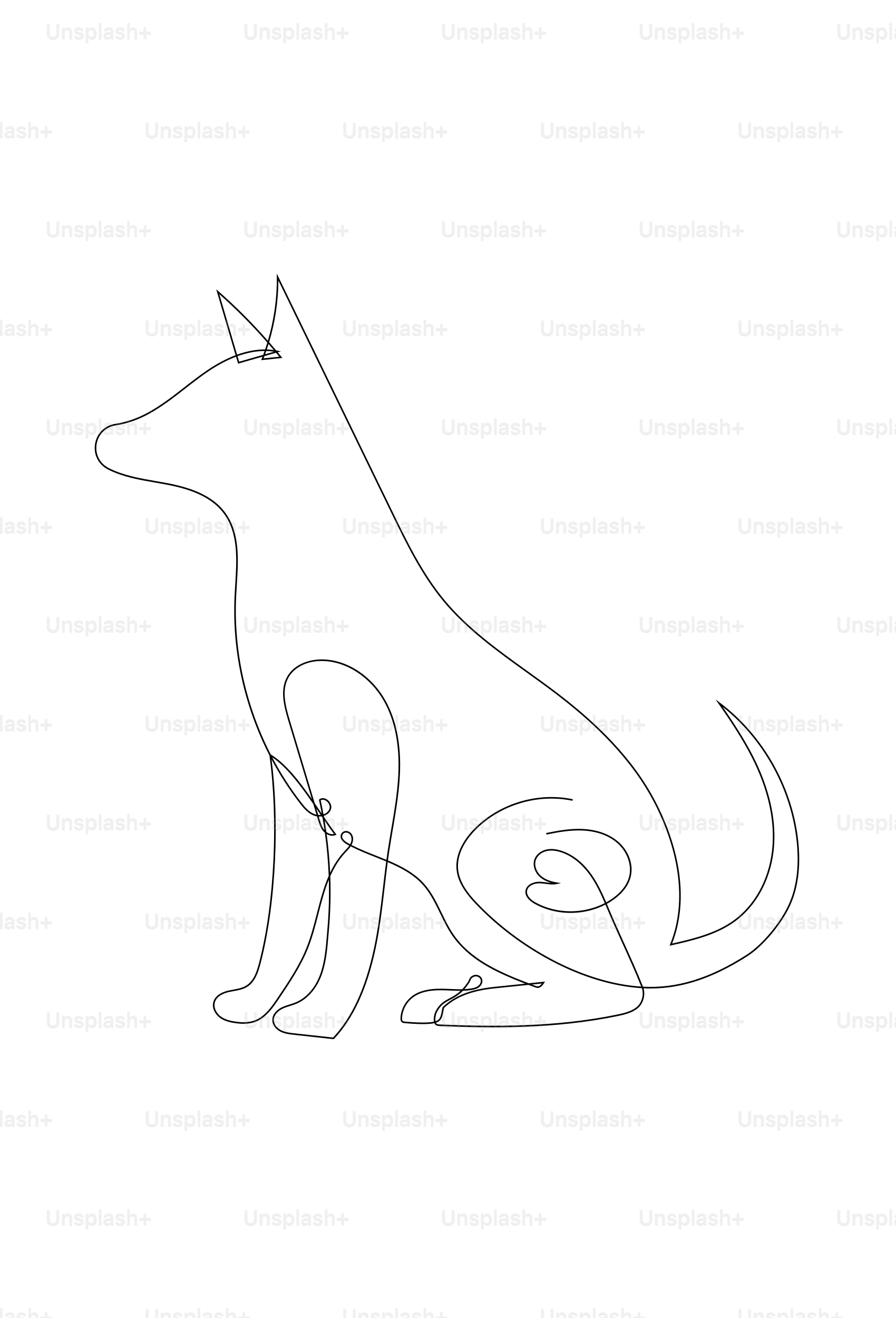 A minimalist line drawing of a sitting dog.