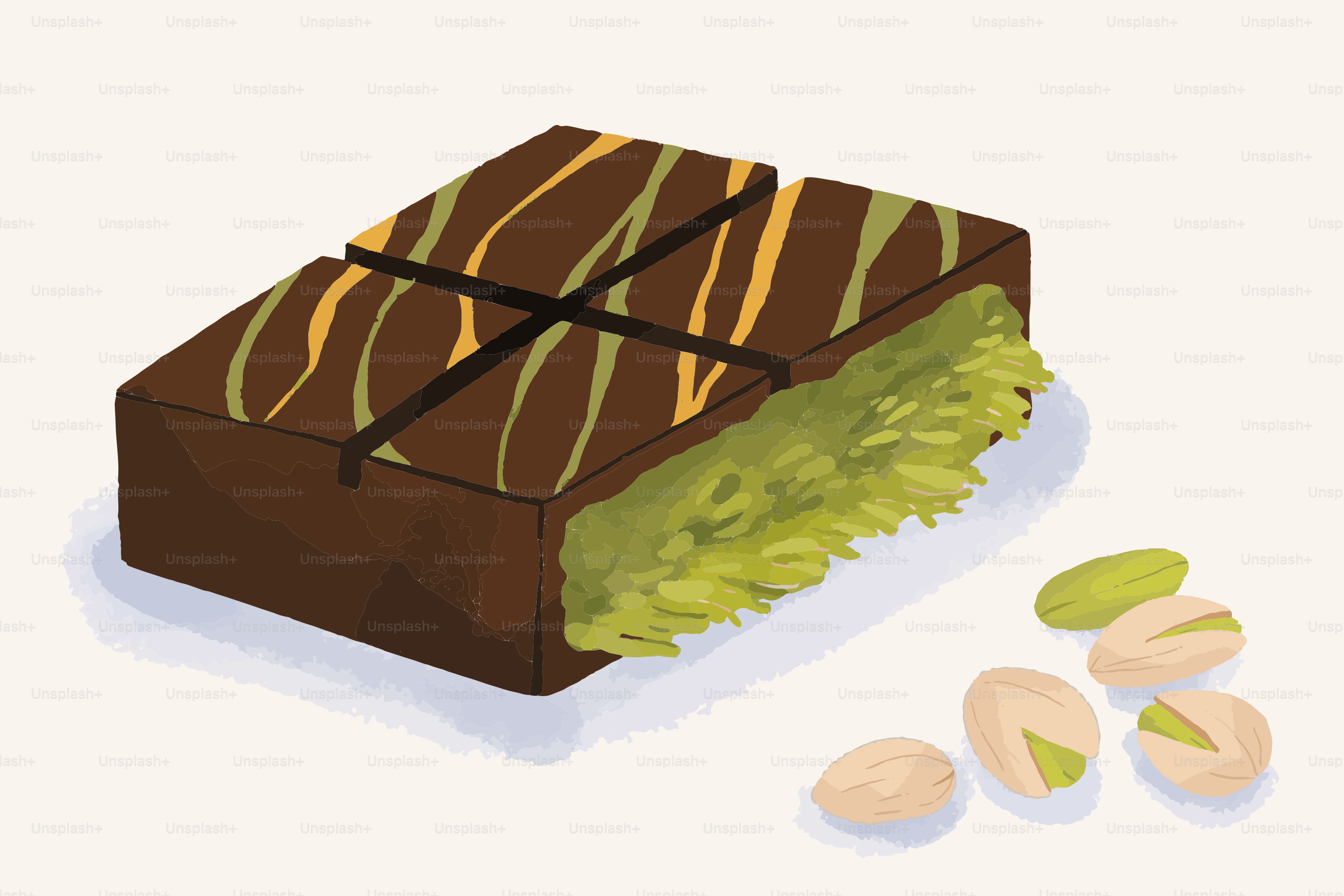 ピスタチオのフィリングとナッツを使ったチョコレートペストリー