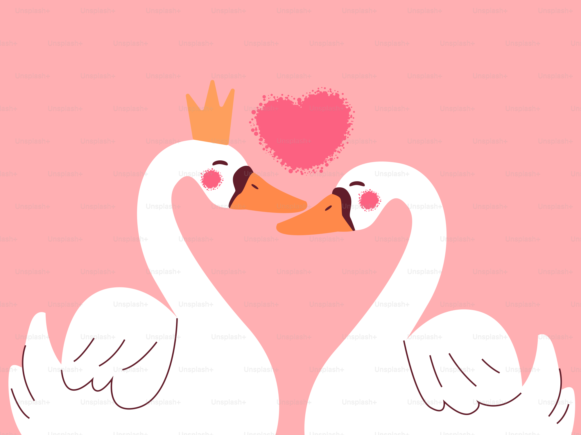 Two swans forming a heart shape with a crown.