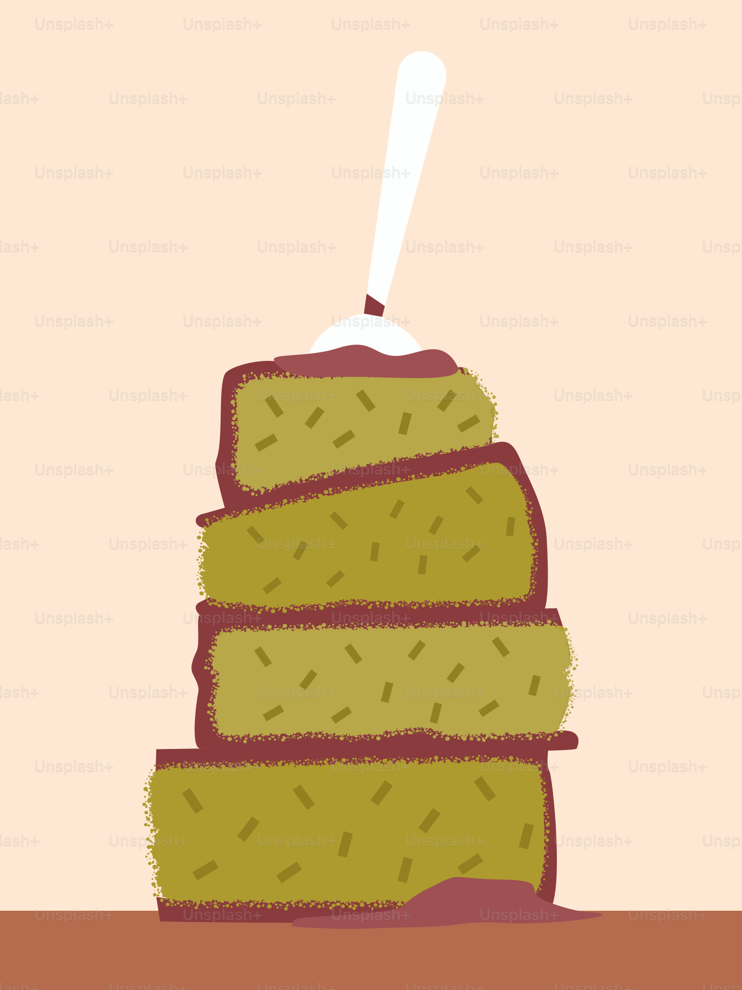 Tumpukan irisan kue hijau dengan frosting