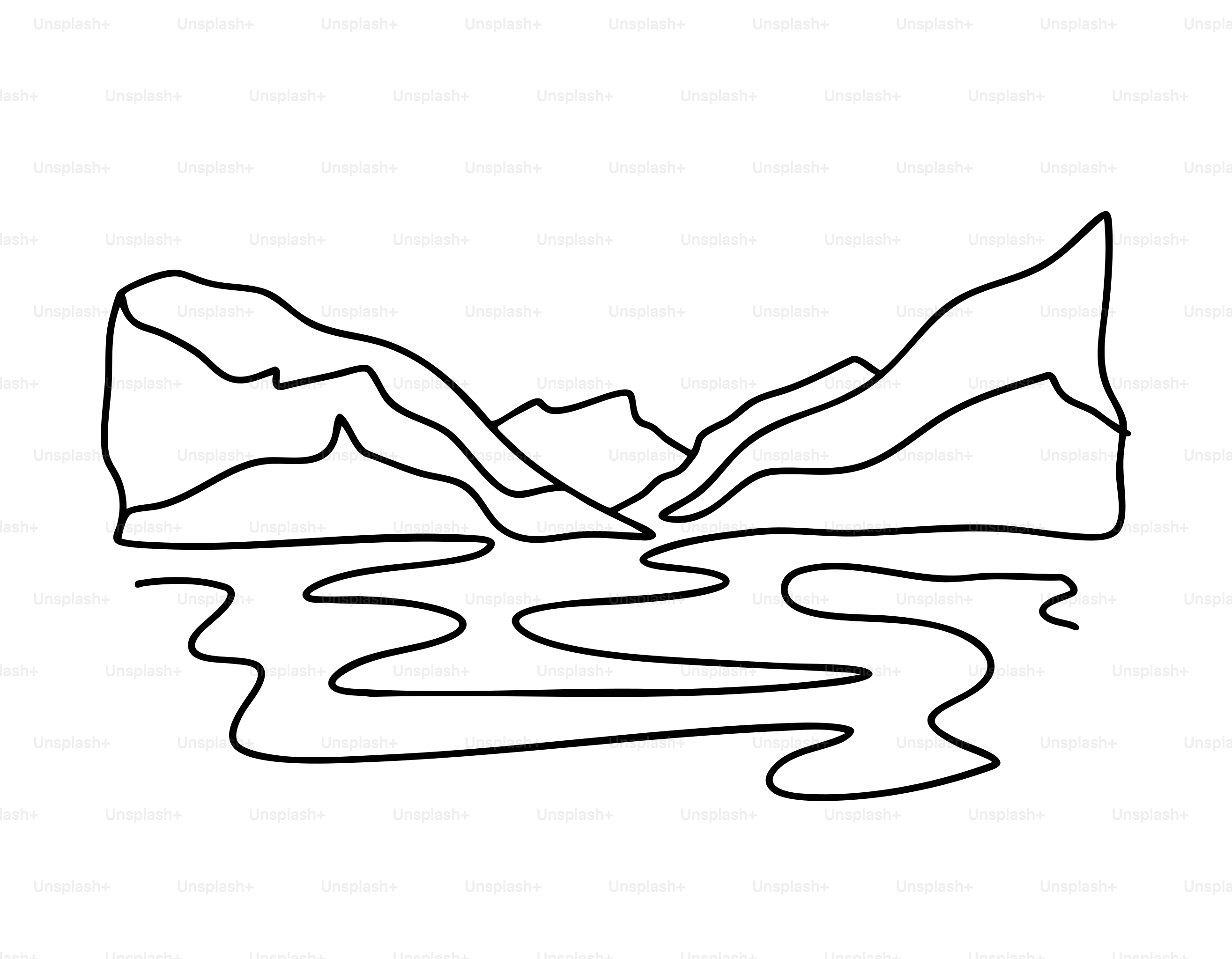 Minimalist drawing of mountains and water