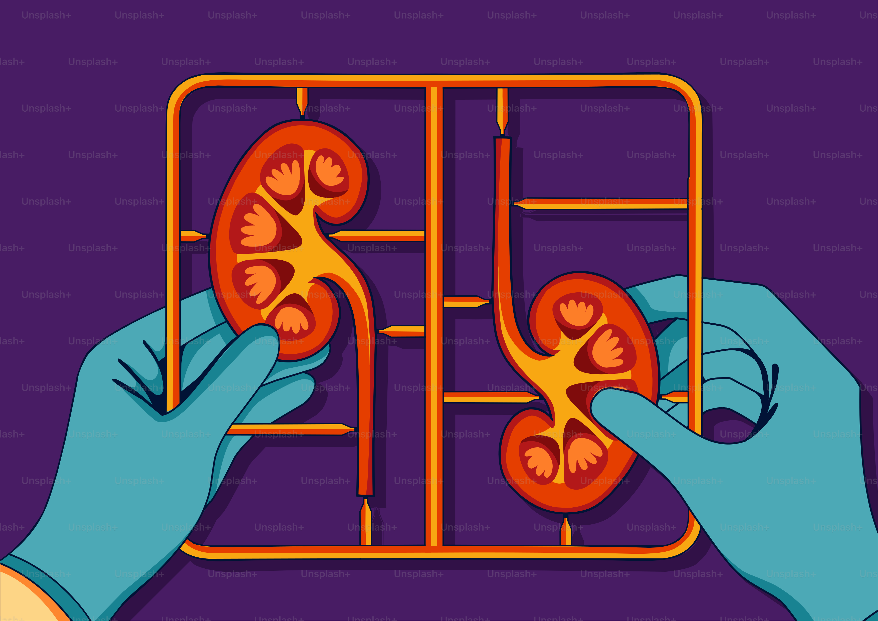 Hands assembling a model of kidneys