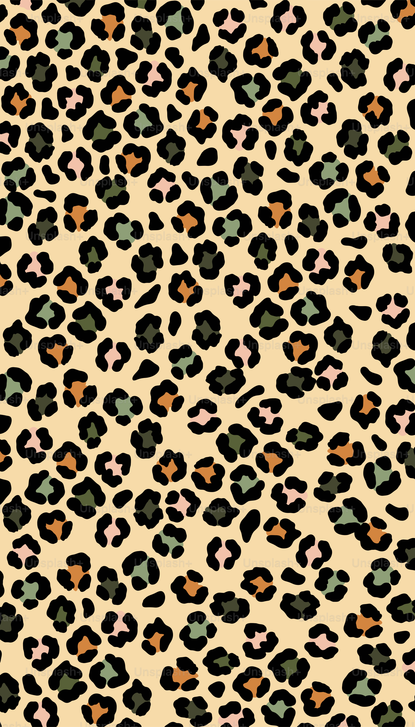 A leopard print pattern with black and green spots.