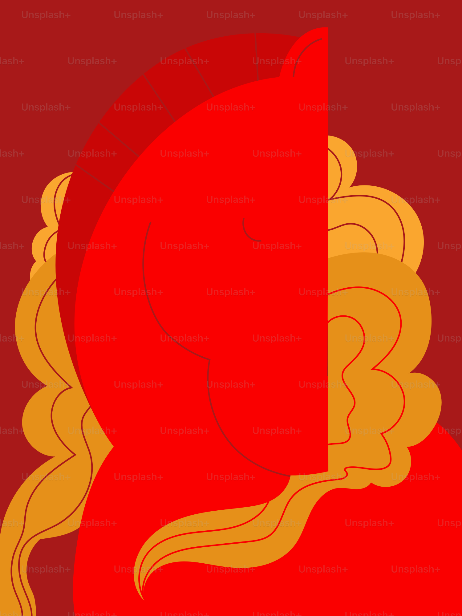 Stilisiertes rot-goldenes abstraktes Porträt