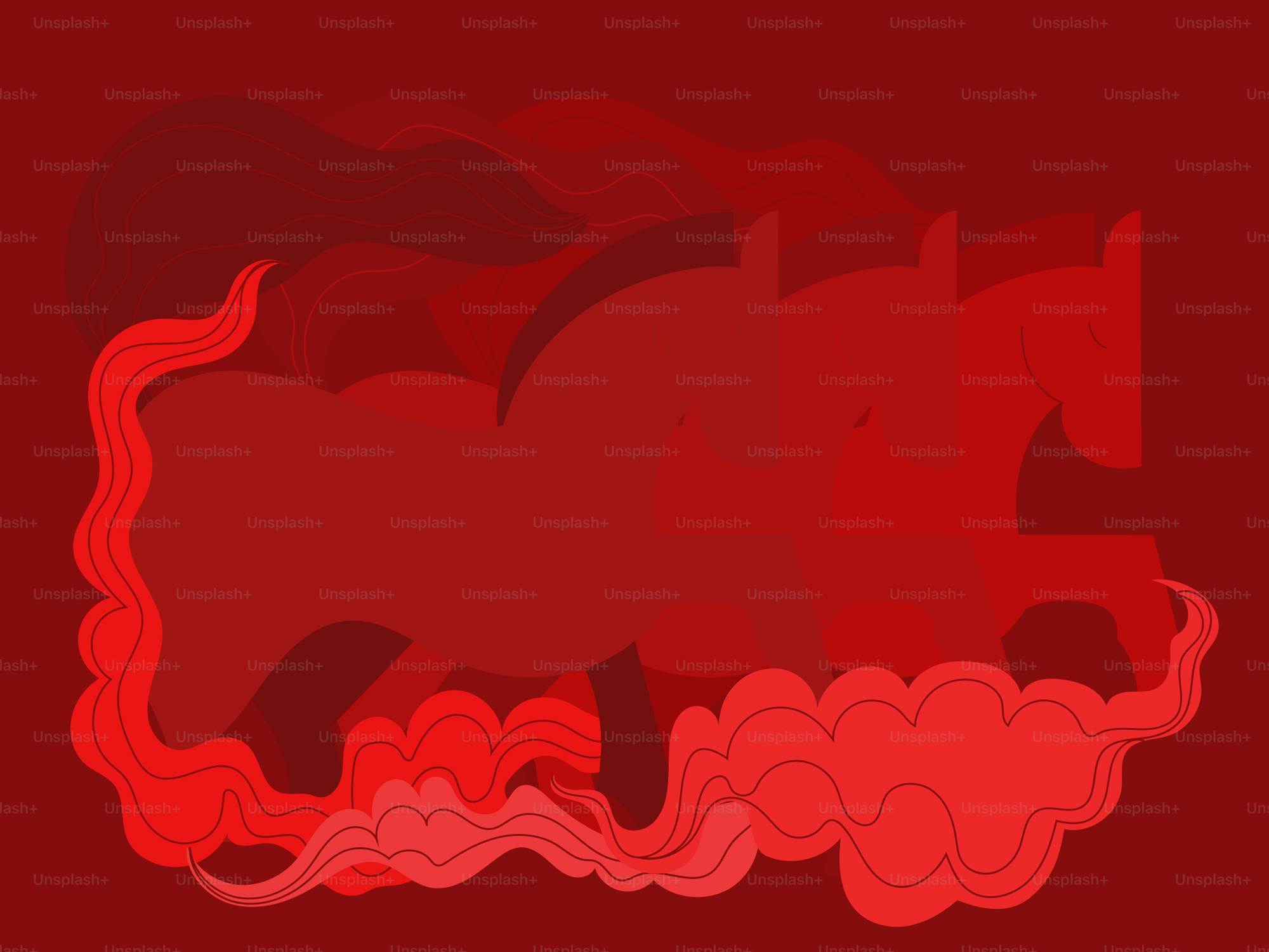 Abstract red shapes with wavy elements