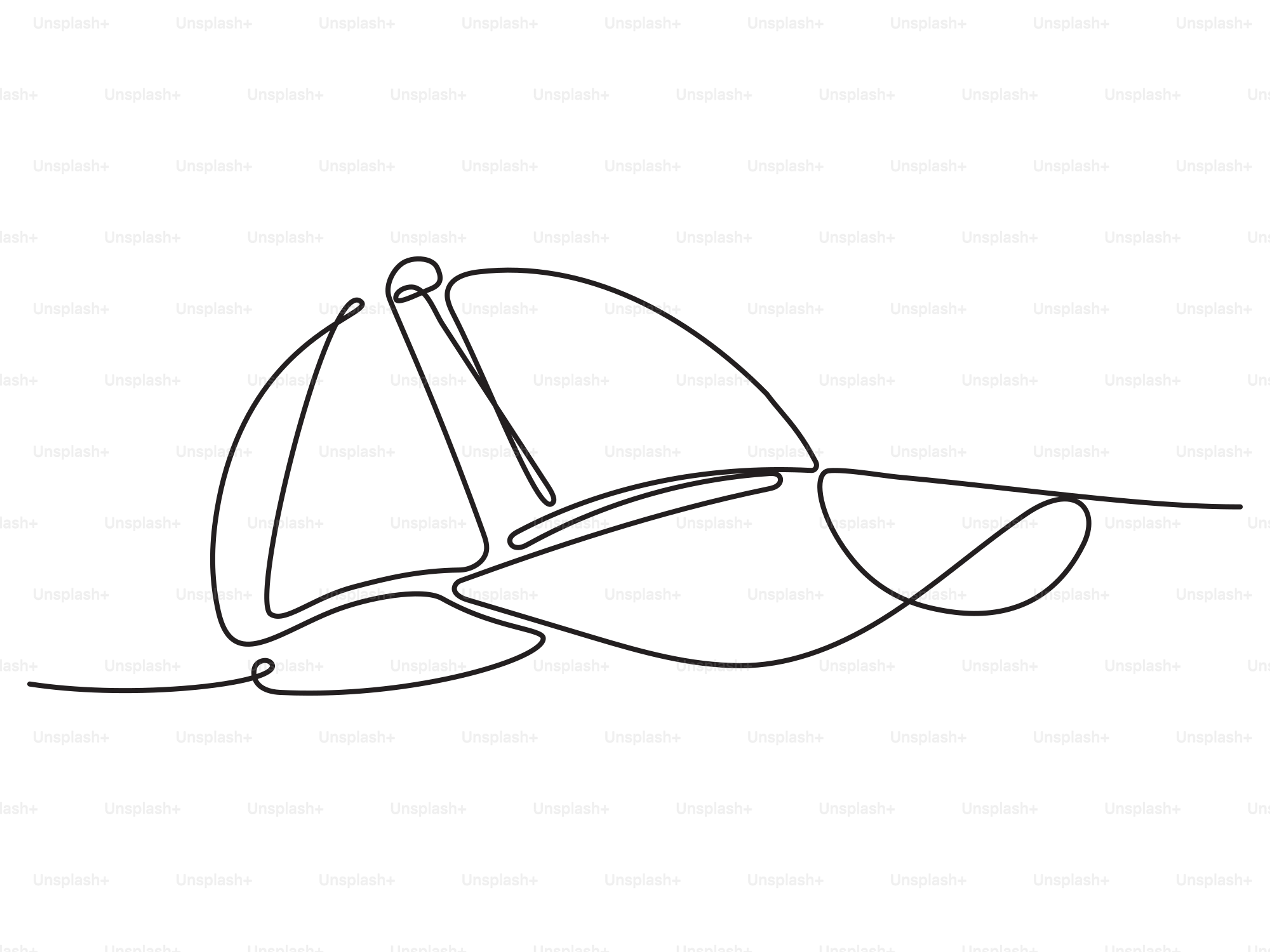 A minimalist line drawing of a baseball cap.
