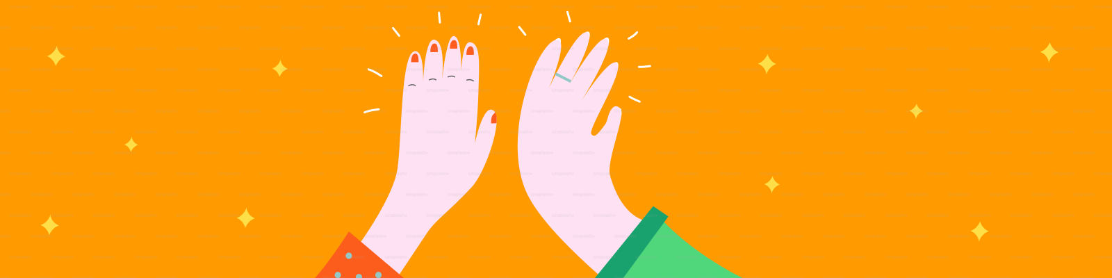 Zwei Hände, die ein High Five mit Glitzern geben