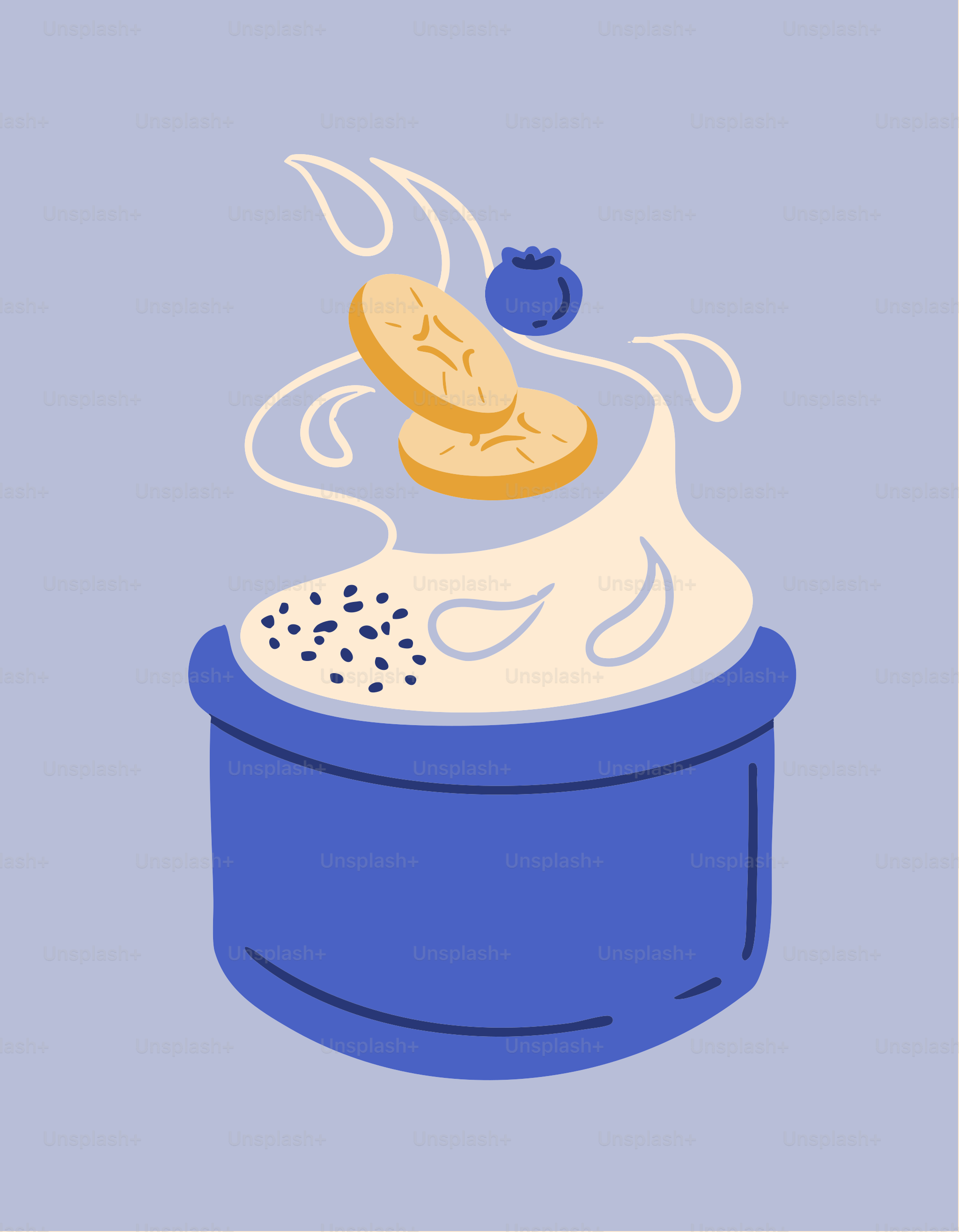 A stylized dessert with cream and fruit