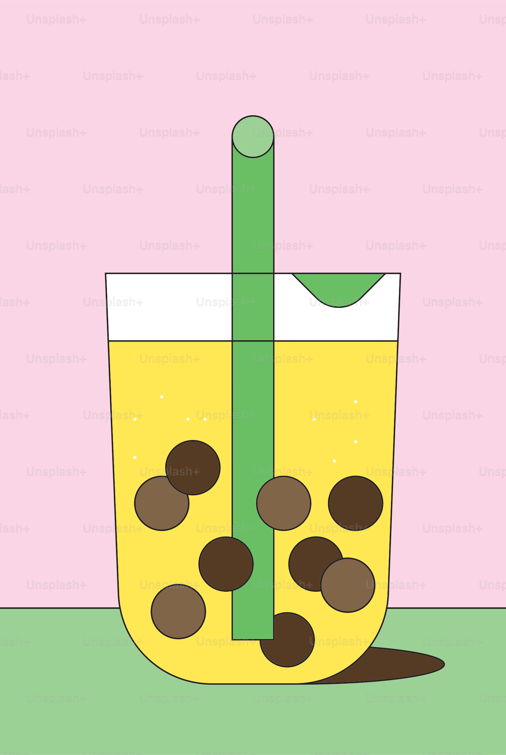 A glass of yellow bubble tea with brown tapioca pearls.