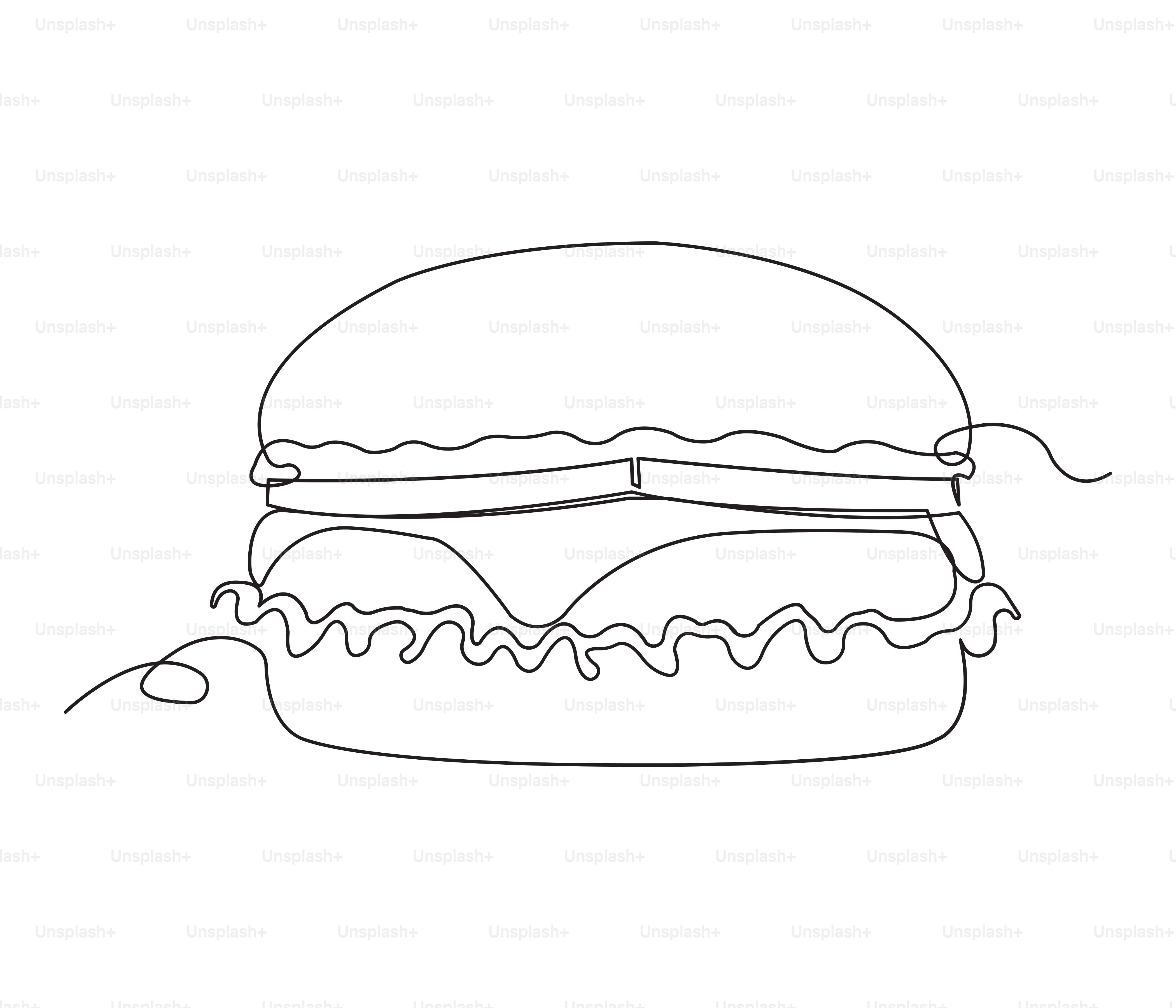 A simple line drawing of a cheeseburger.