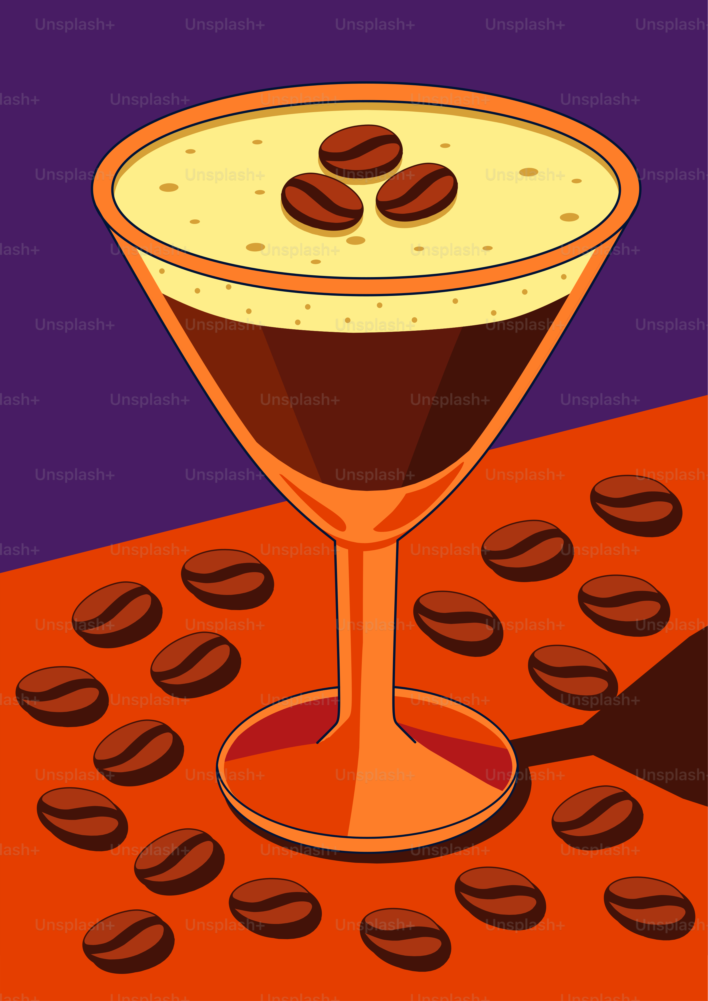Espresso martini with coffee beans on table