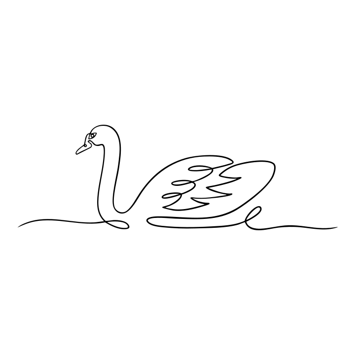 A minimalist line drawing of a swan swimming.