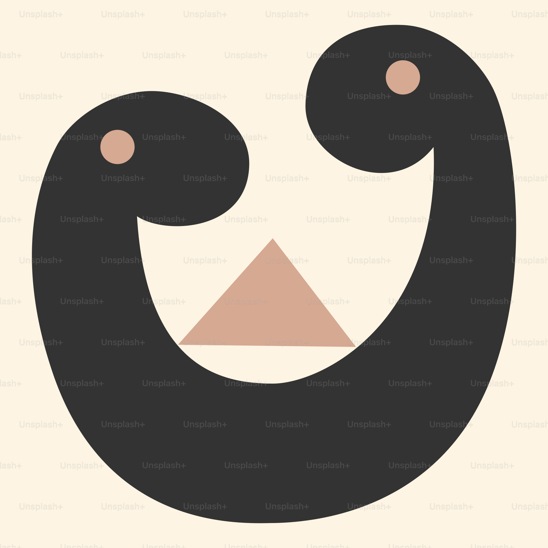 Two abstract black figures with pink dots