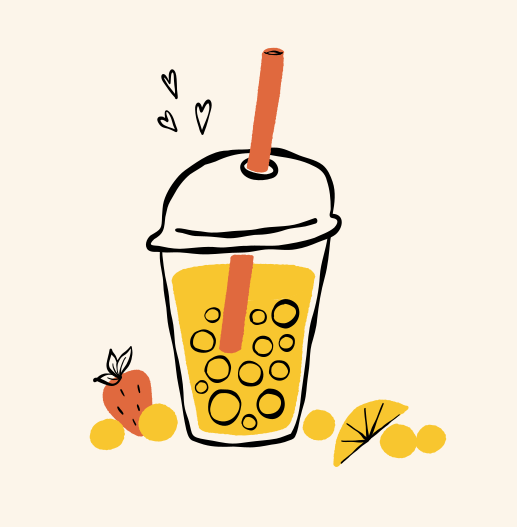 Yellow drink with straw, strawberry, and lemon slices.