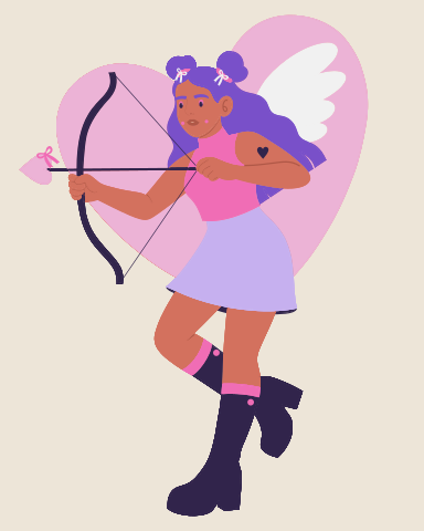 Cupido con arco y flecha apuntando al espectador
