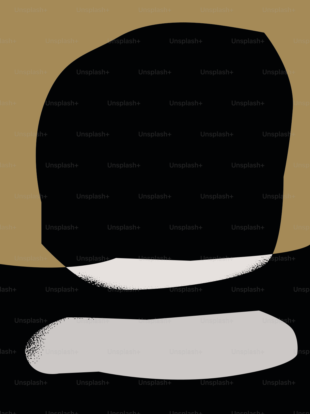 Abstract shapes in black, white, and gold.