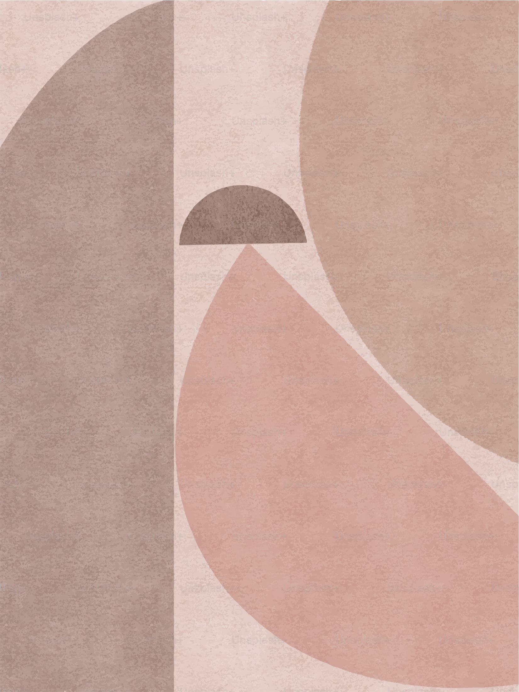 Abstract geometric shapes in muted pink and beige tones.