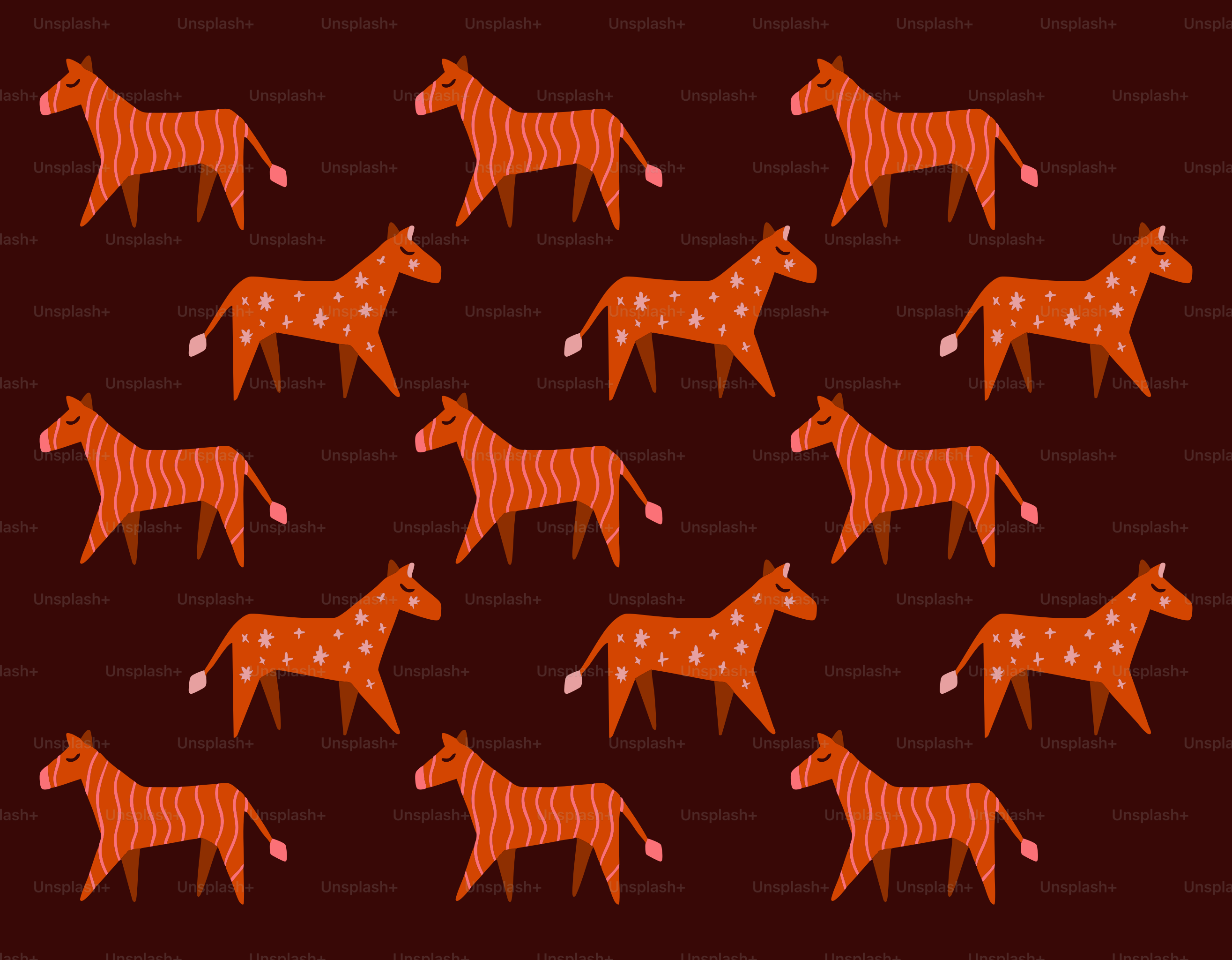 A pattern of orange zebras on a dark background