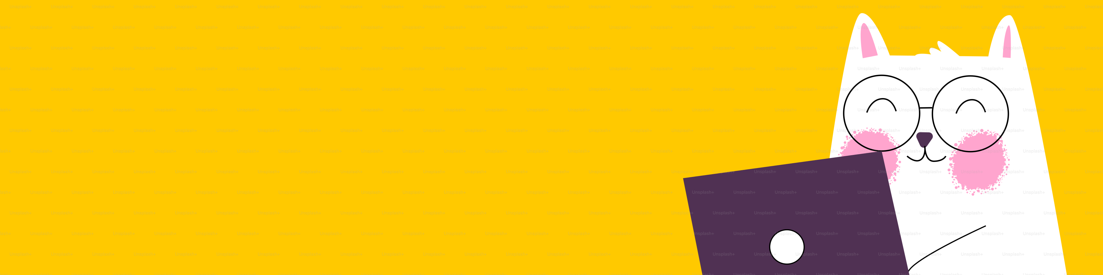 Cute cat wearing glasses using a laptop.