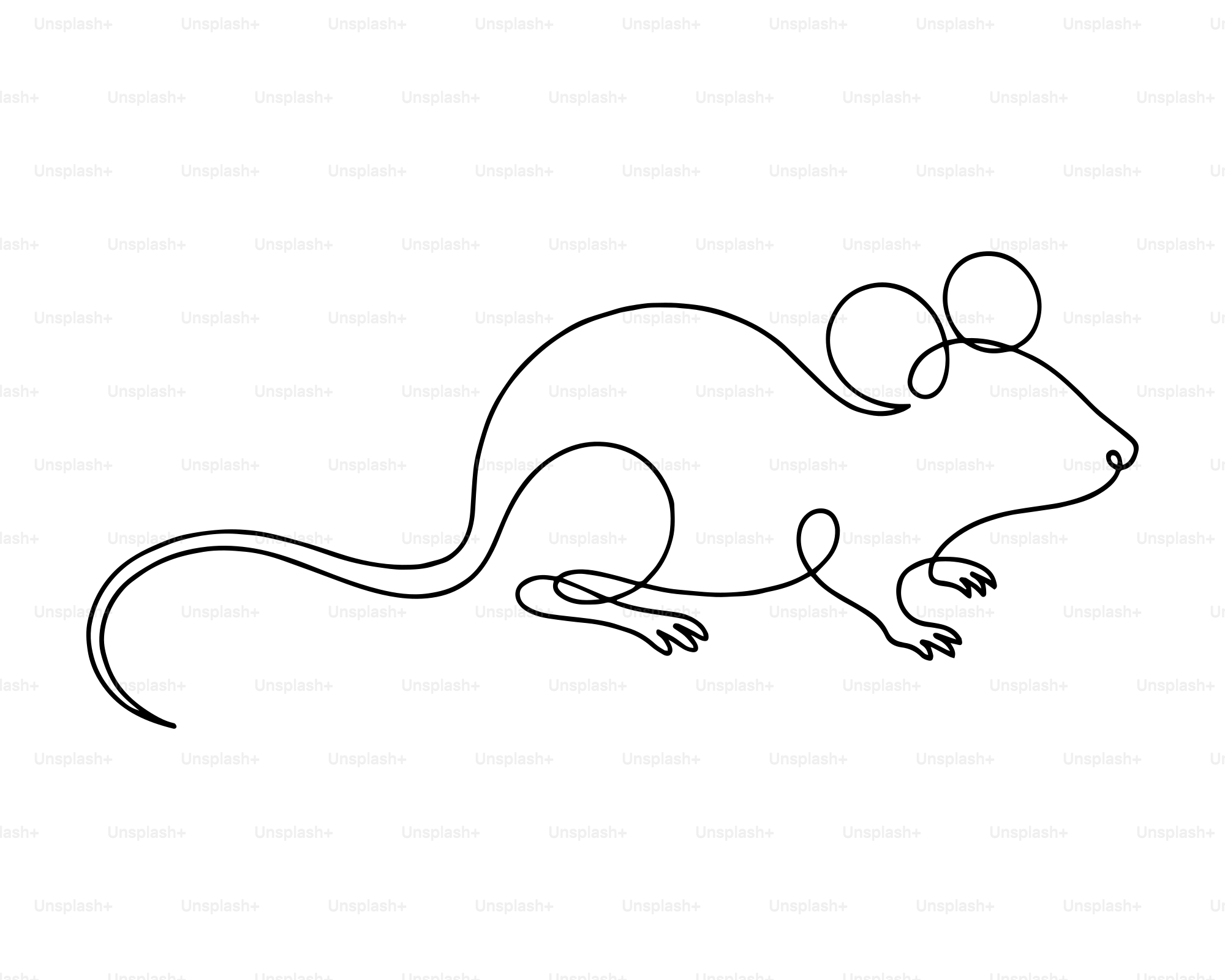 Continuous line drawing of a mouse on white background