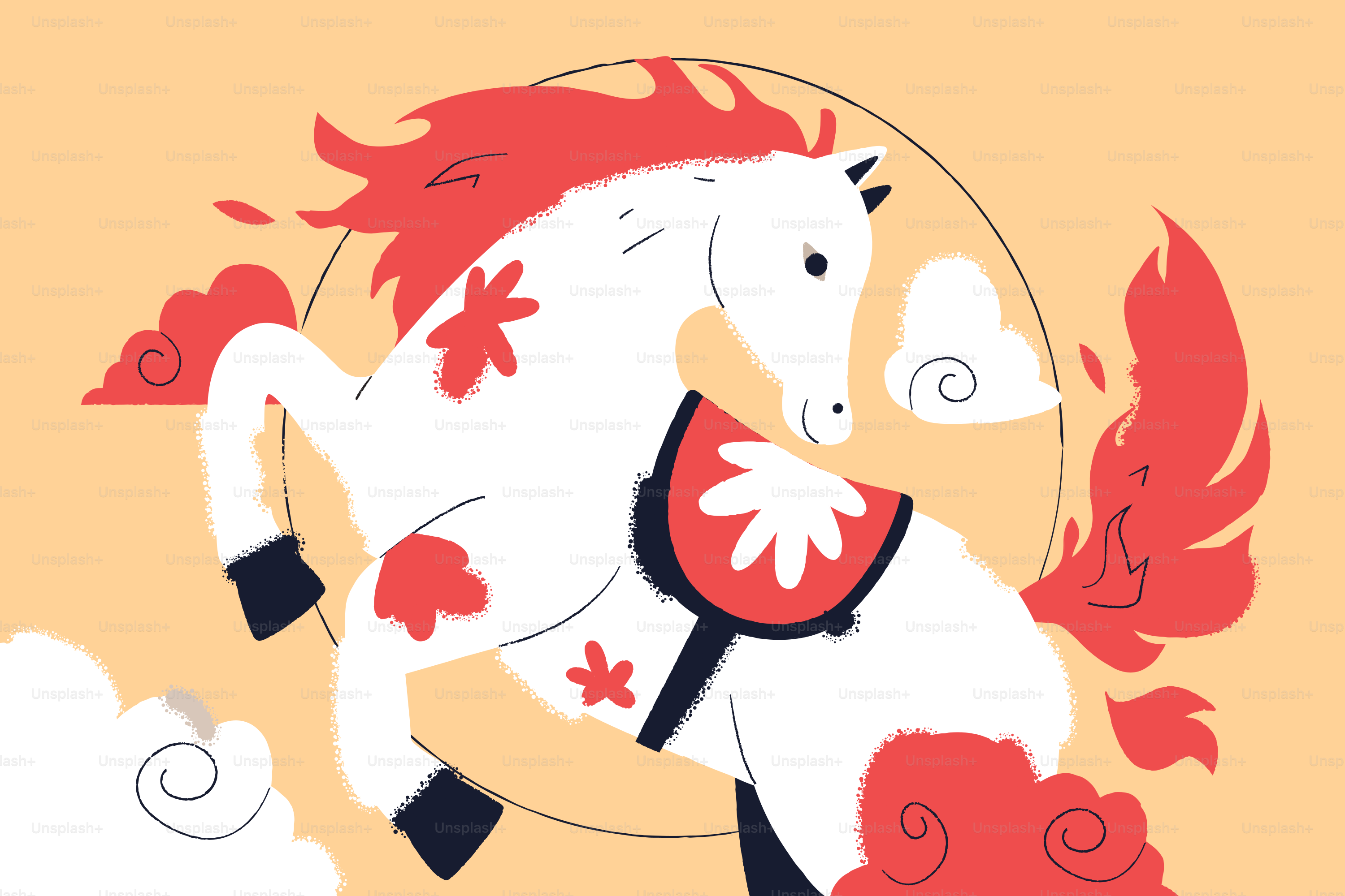 White horse with red accents rearing up