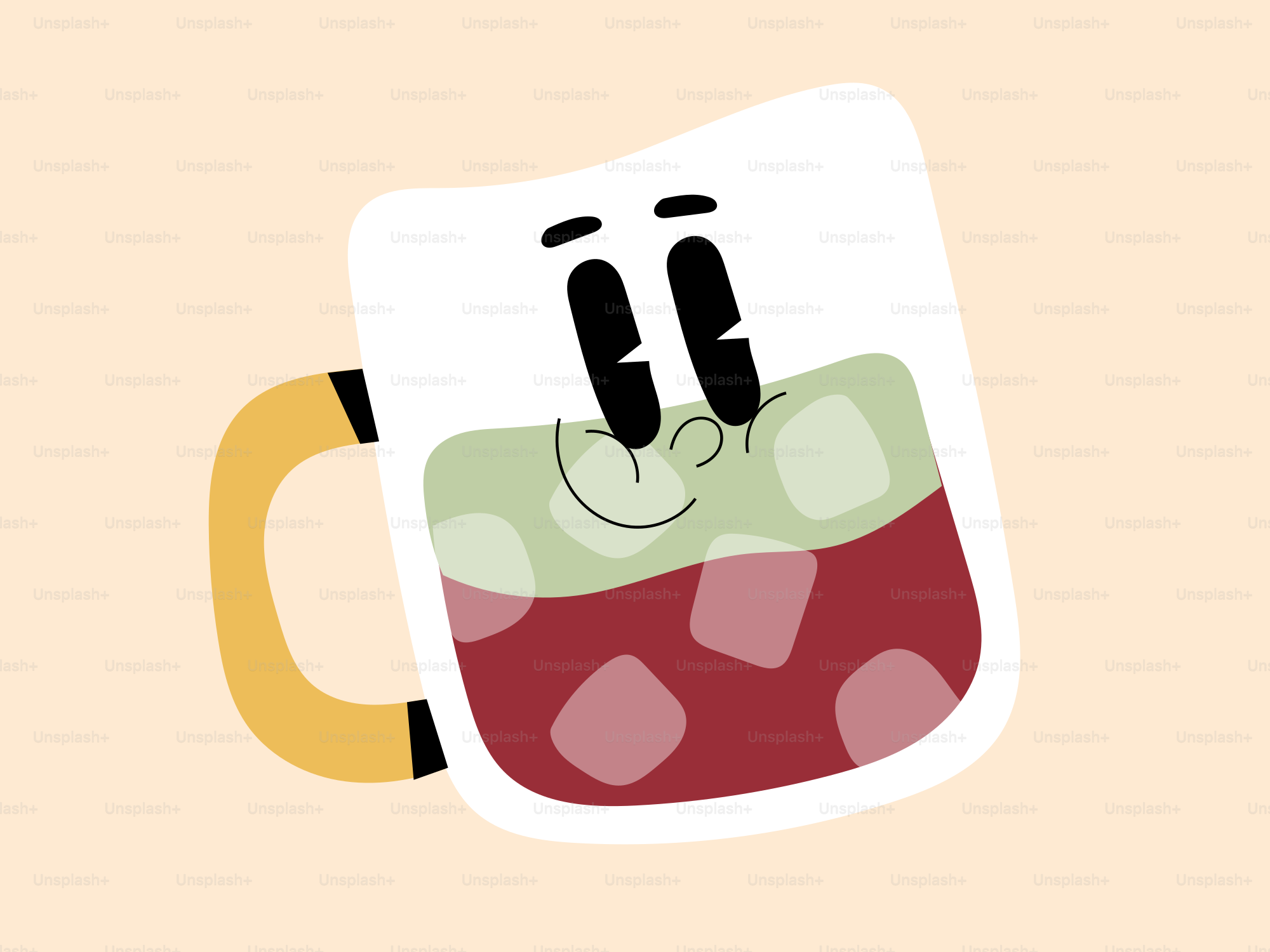 Mug kartun dengan wajah dan es teh