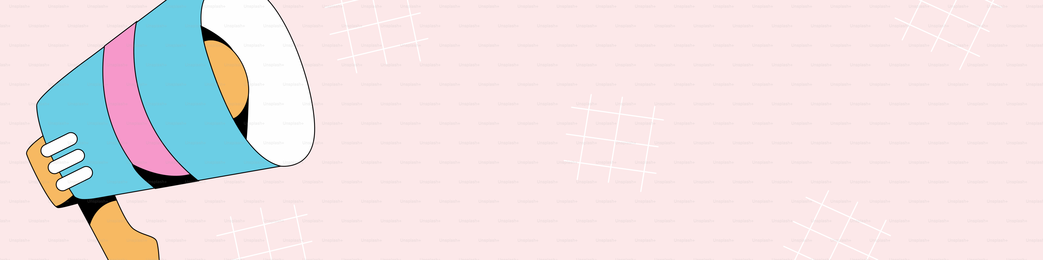 Hand holding a megaphone on pink background