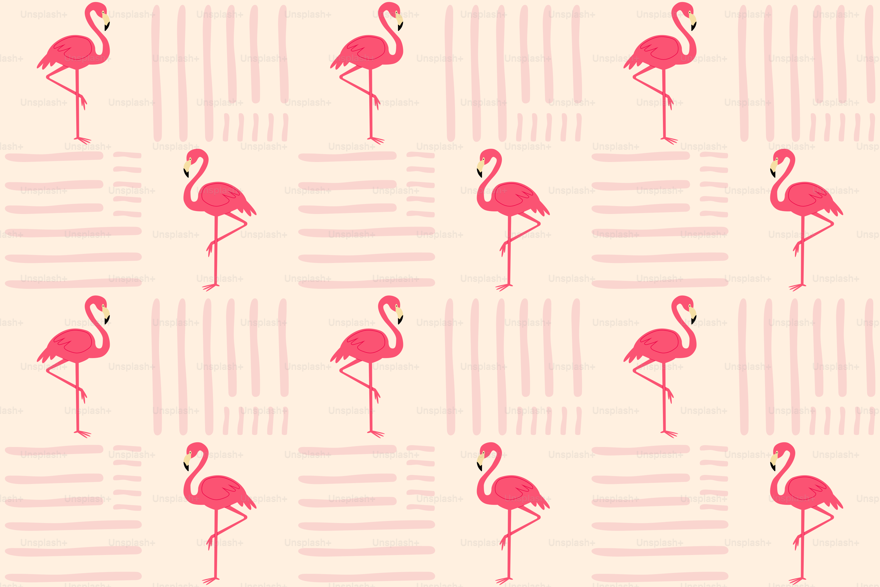 Rosa Flamingos auf cremefarbenem Hintergrund mit Linien