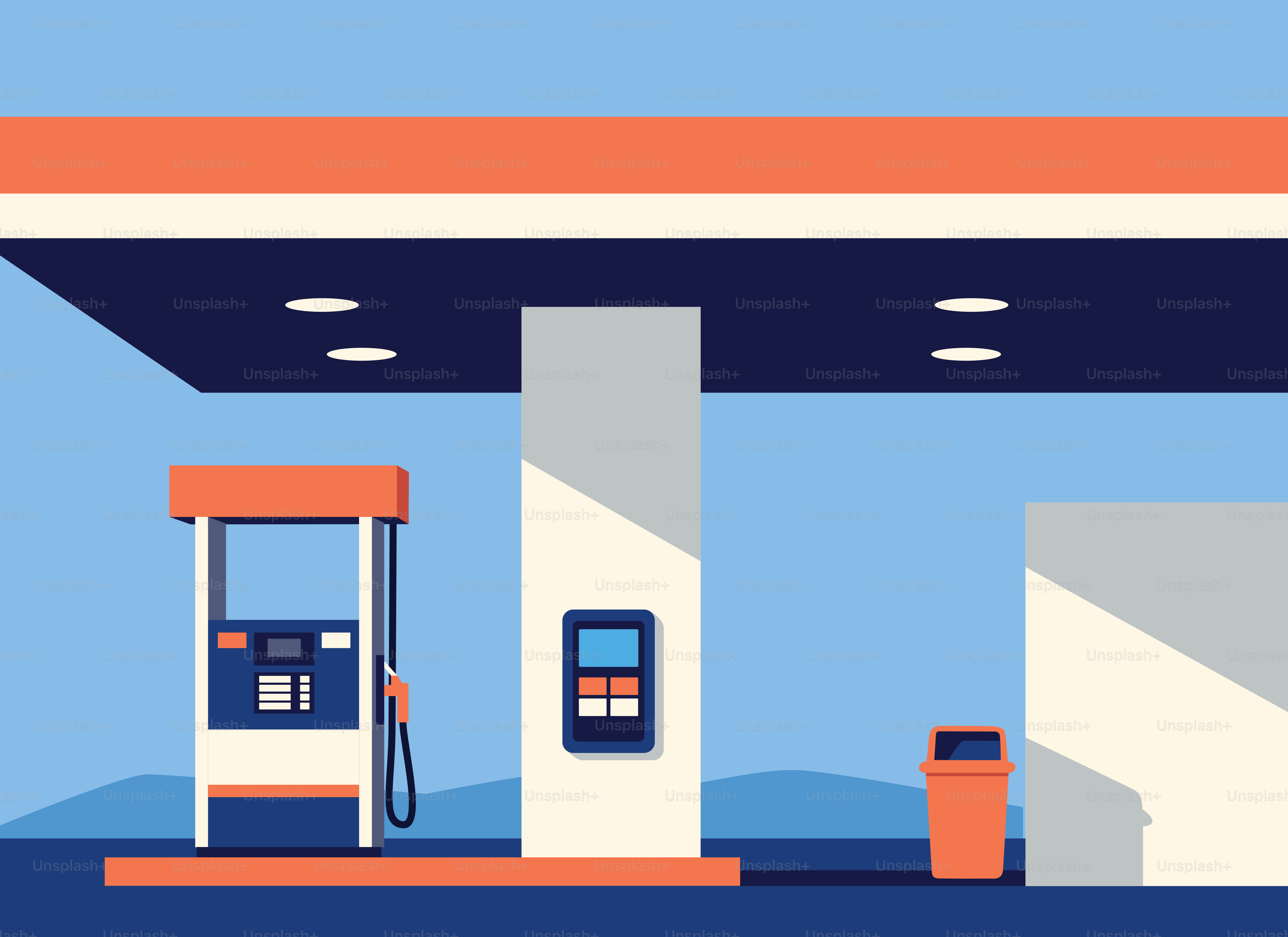 Gas station with pumps and canopy