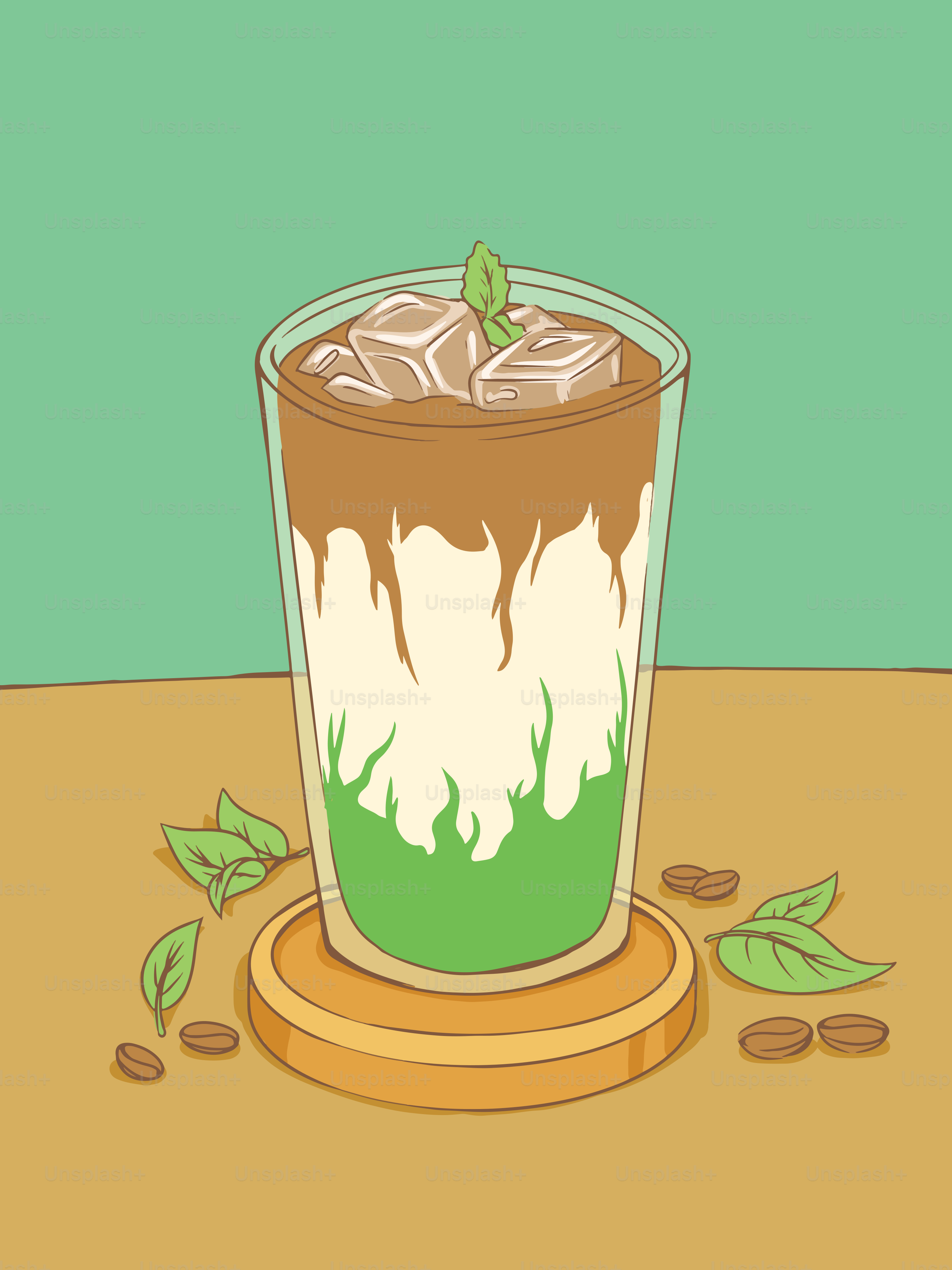 Iced coffee with layers of cream and mint