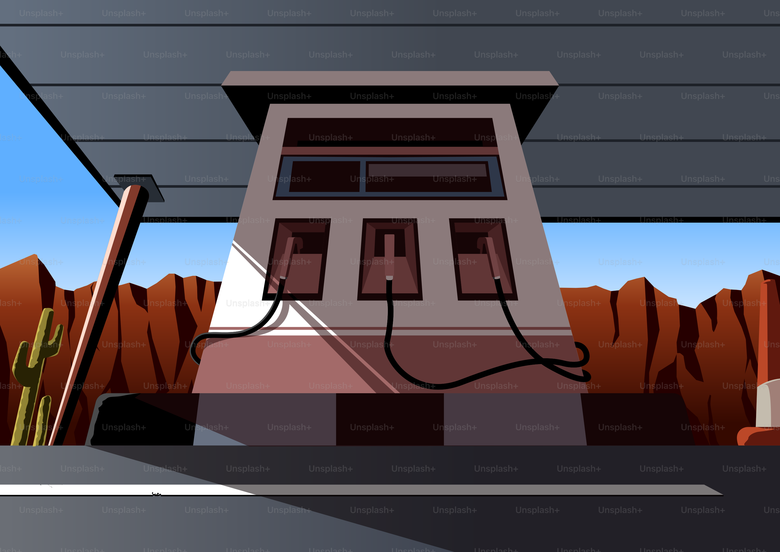 Gas station in a desert landscape