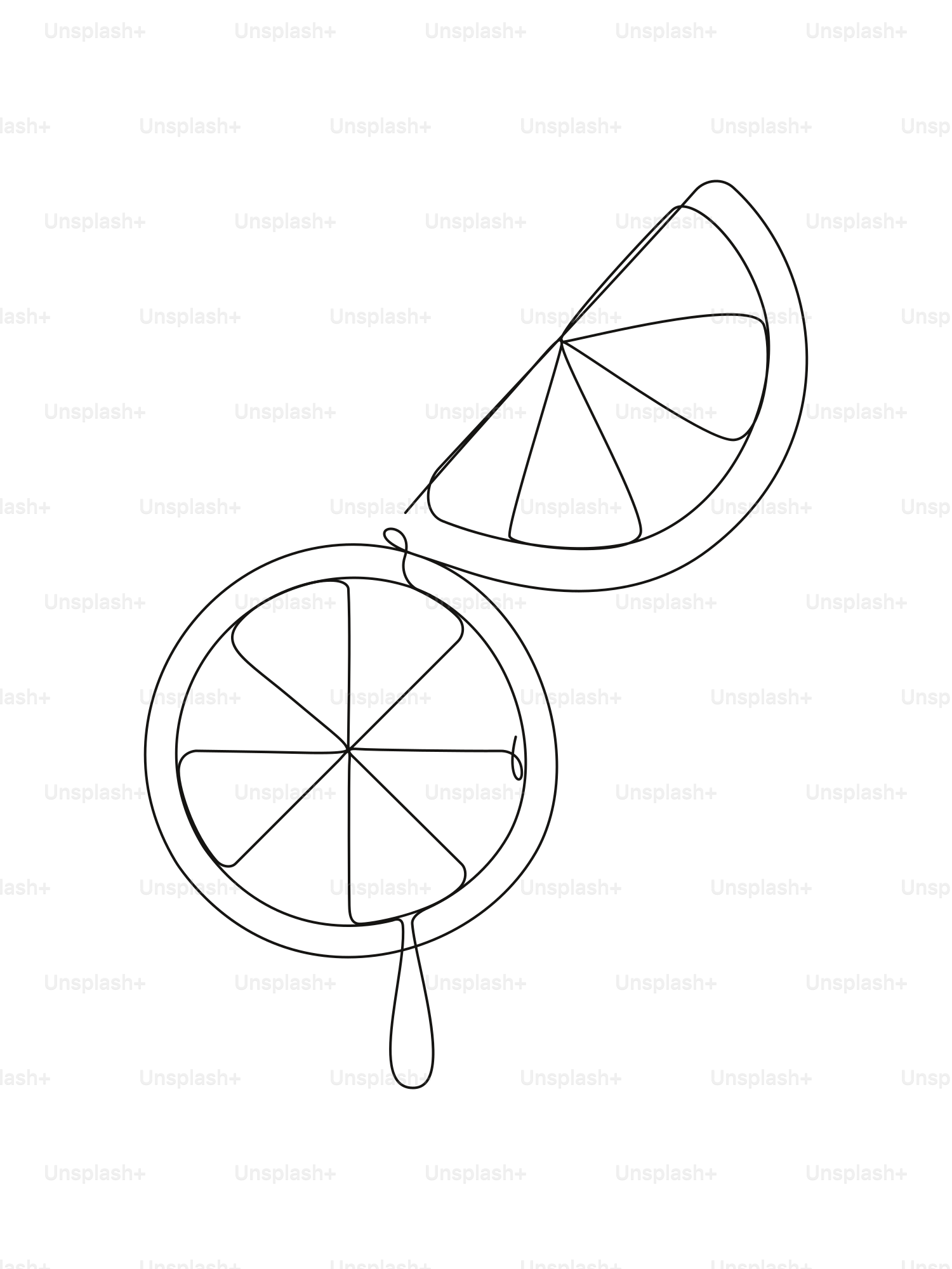 Illustration au trait d’une tranche de citron avec du jus qui coule