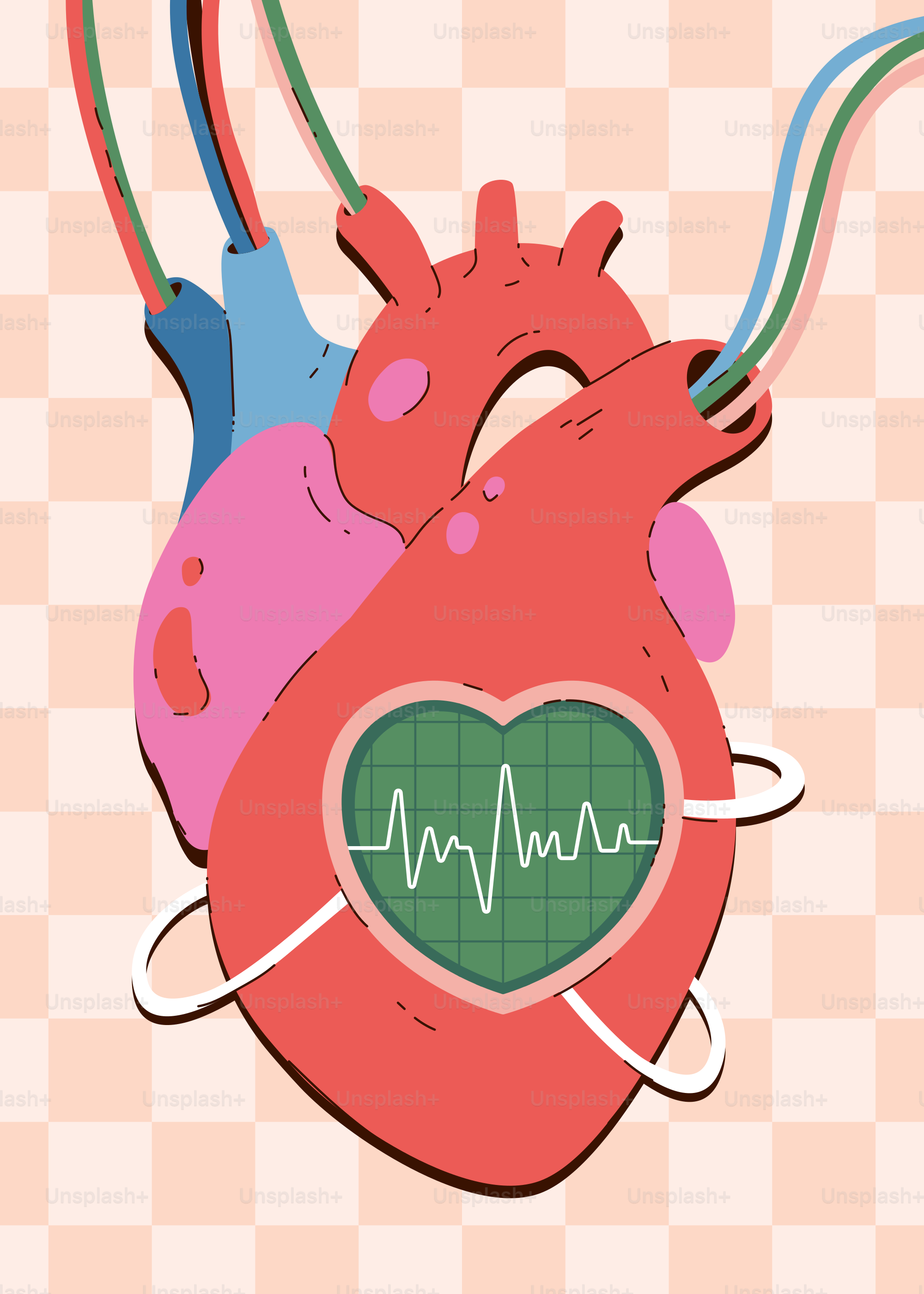 Stylized heart with medical monitor and wires vector – Health Image on  Unsplash, image size:3000x4200